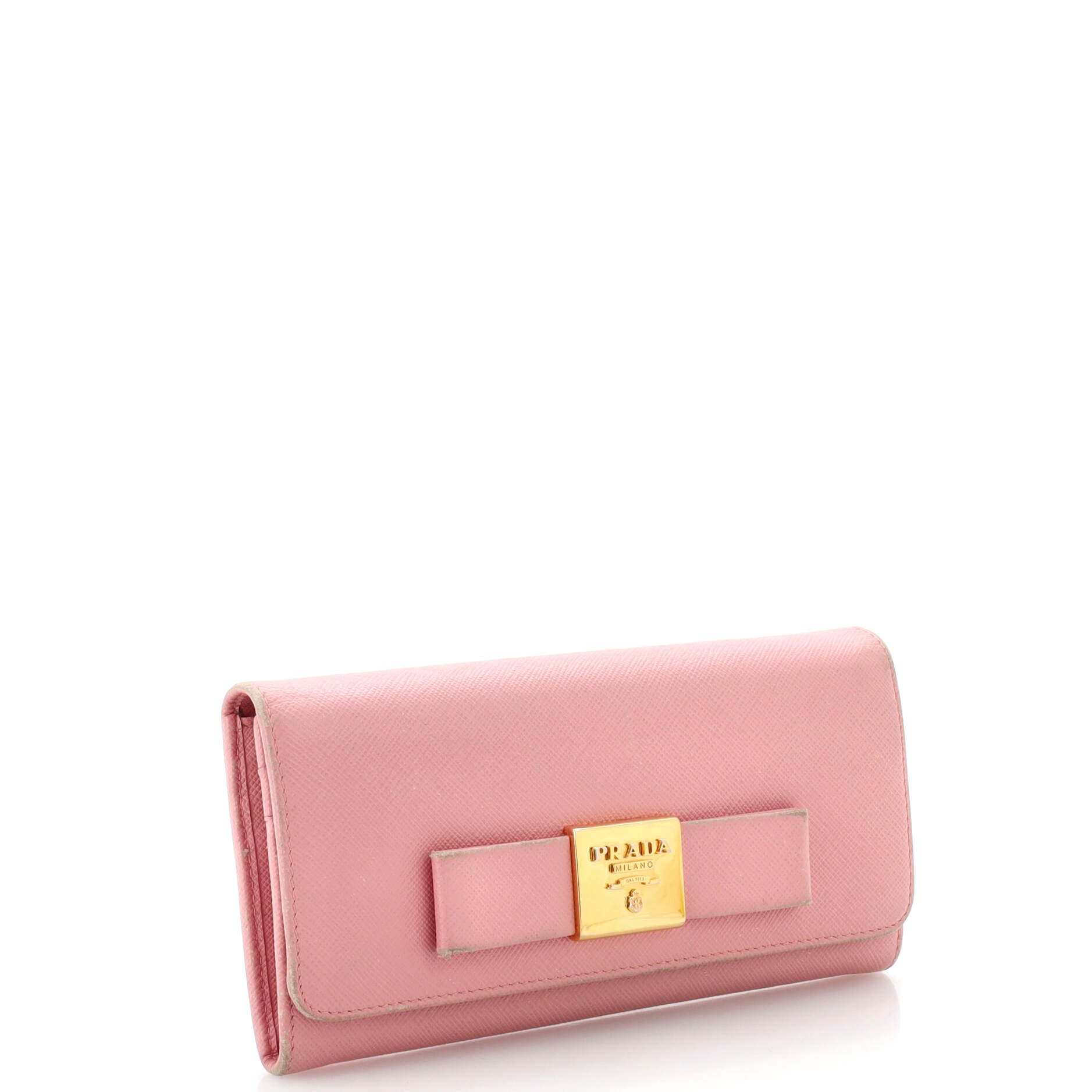 What Goes Around Comes Around Prada Pink Saffiano Bow Continental Wallet