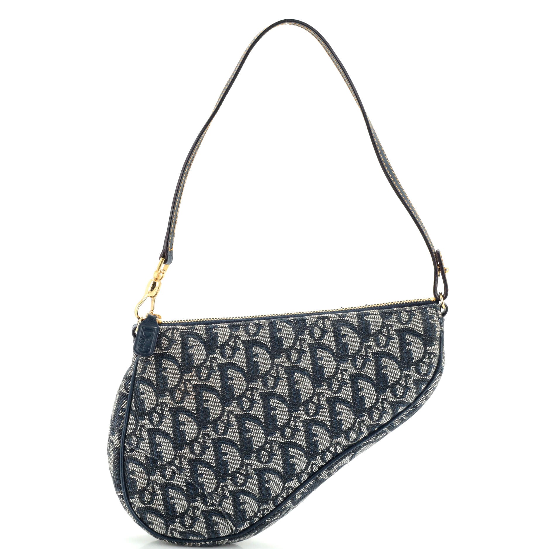 Dior Oblique Nano Saddle Chain Pouch Shoulder Bag Blue Canvas