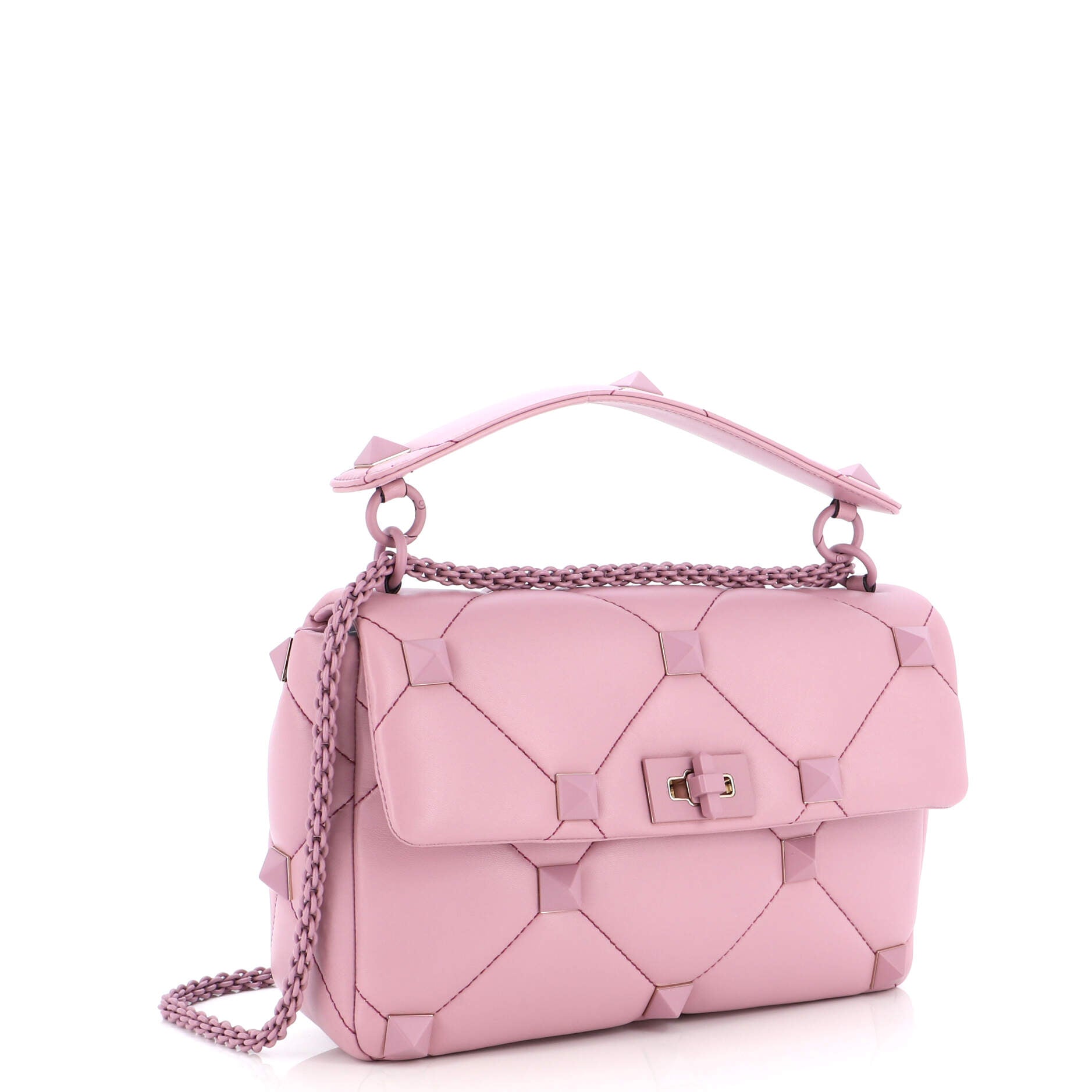 Valentino Garavani Medium Roman Stud The Shoulder Bag in Nappa with Chain Woman Rose Cannelle Onesize