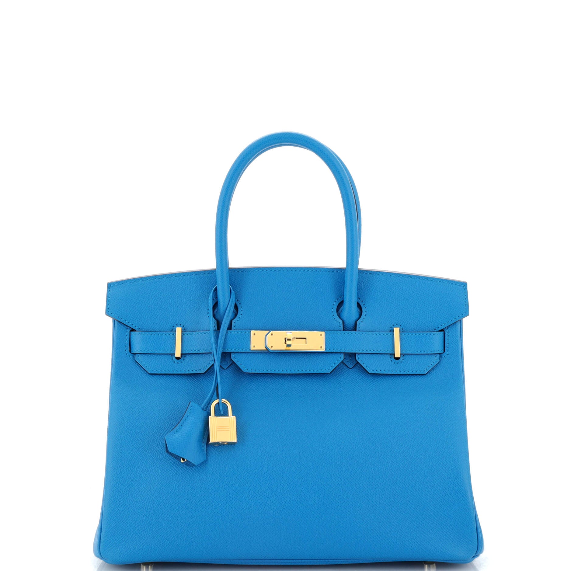 A BLEU ZANZIBAR EPSOM LEATHER SELLIER KELLY 28 WITH GOLD HARDWARE