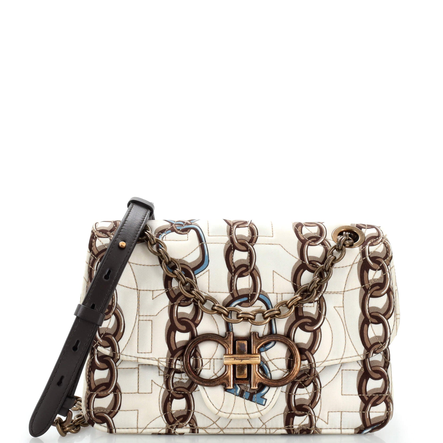 Gancini Turnlock Flap Bag Quilted Printed Silk Small