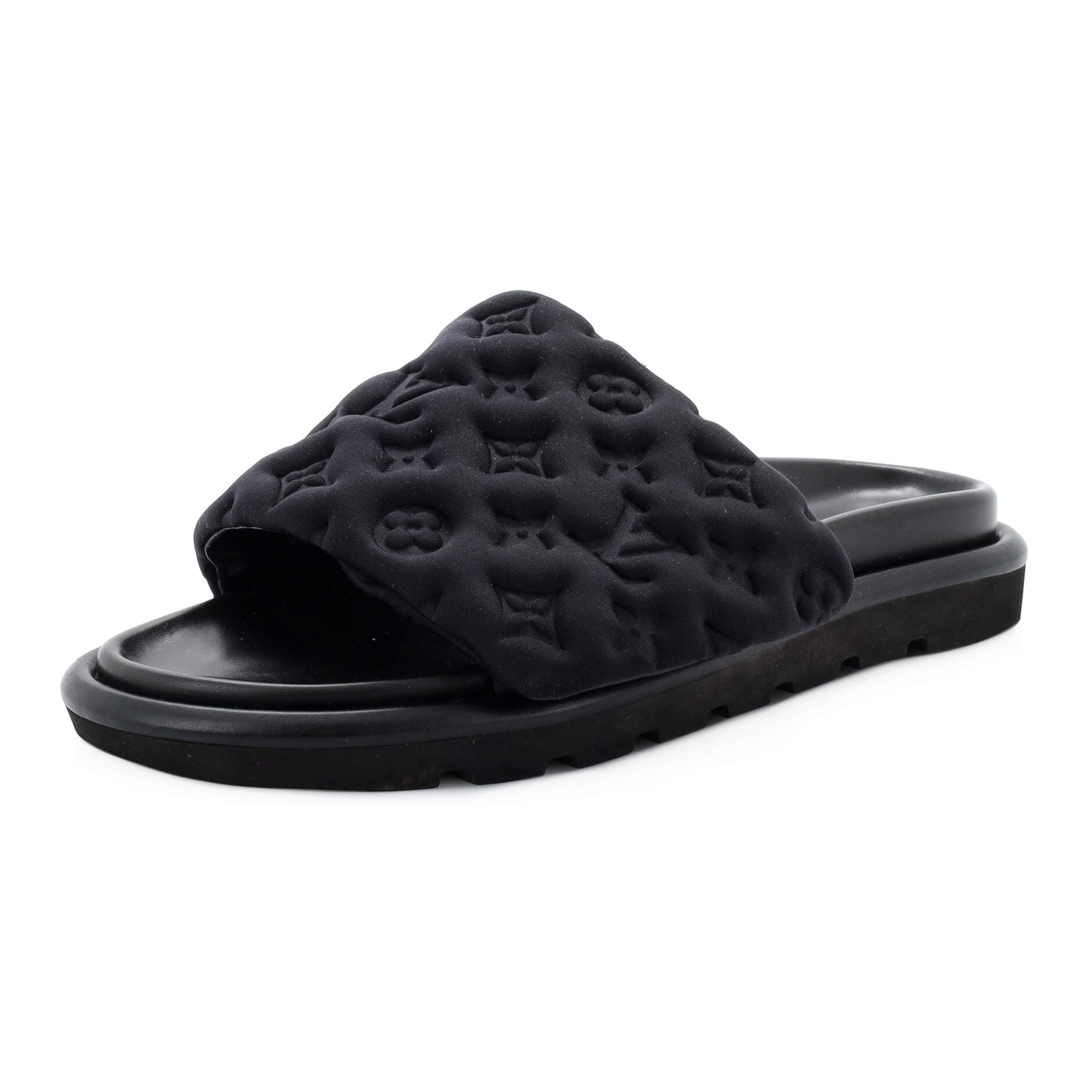 LOUIS VUITTON Monogram Sunbath Flat Mule Sandals 39 Black 1243647