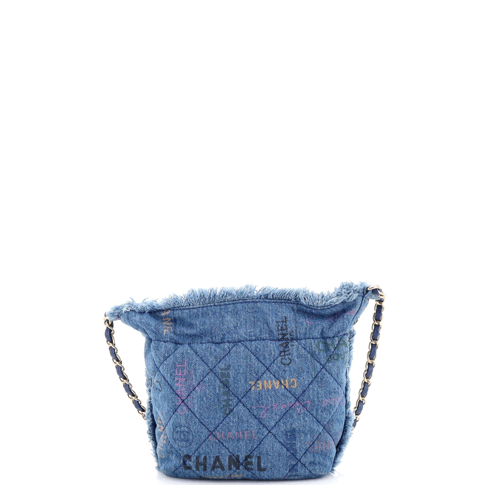 Chanel Denim Mood Hobo Logo Printed Quilted Denim Maxi Blue