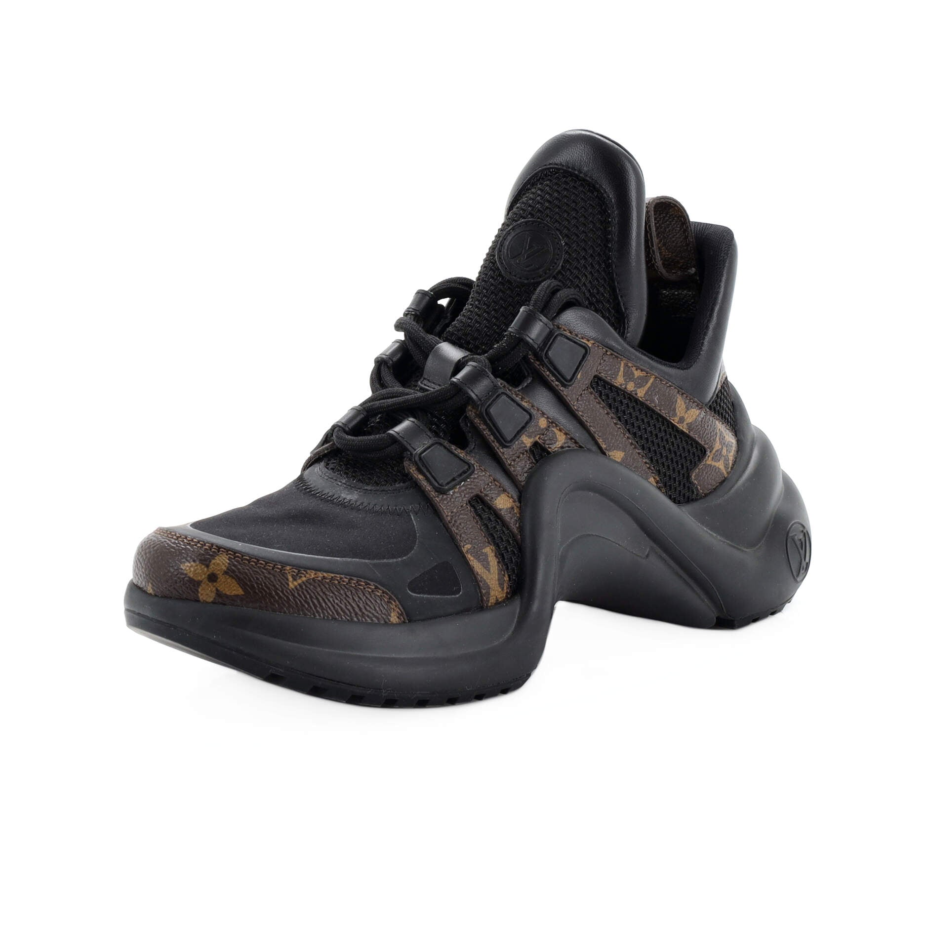 LOUIS VUITTON Calfskin Patent Monogram LV Archlight Sneakers 38 Black  1294992