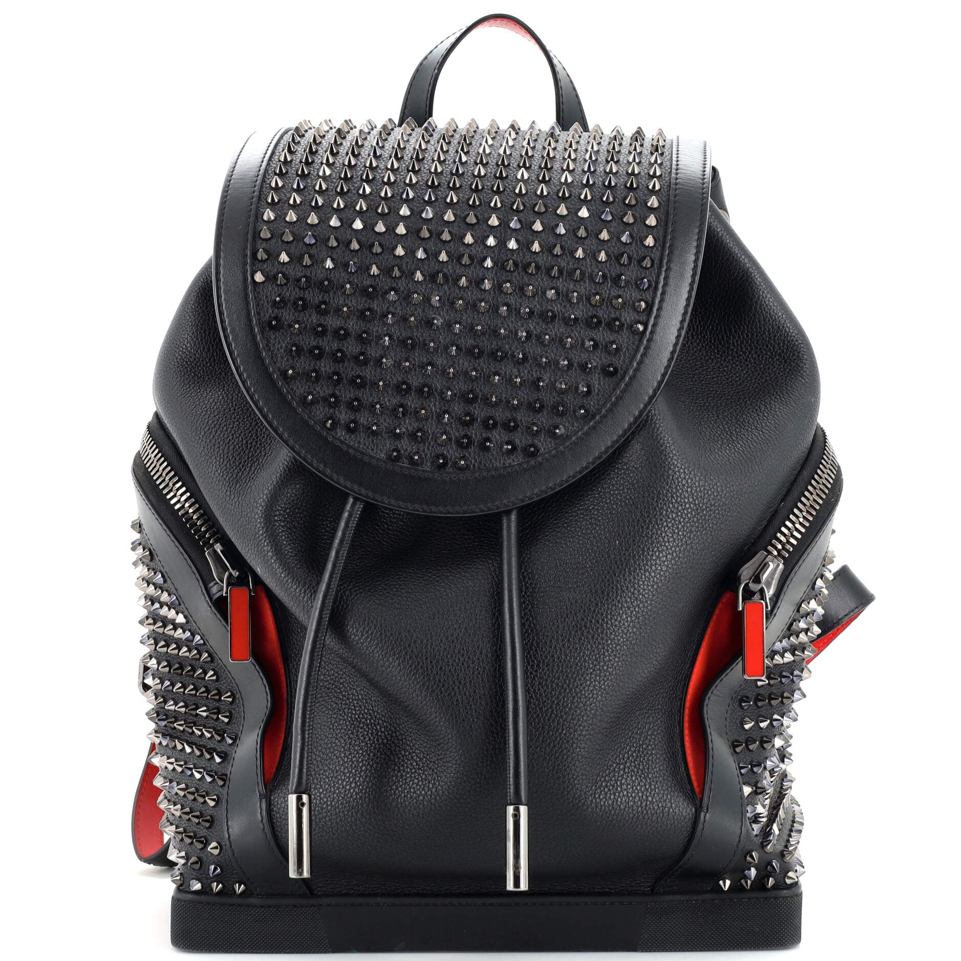 Christian Louboutin Explorafunk Small Men,Women Canvas,Leather Studded  Backpack,Shoulder Bag Orange