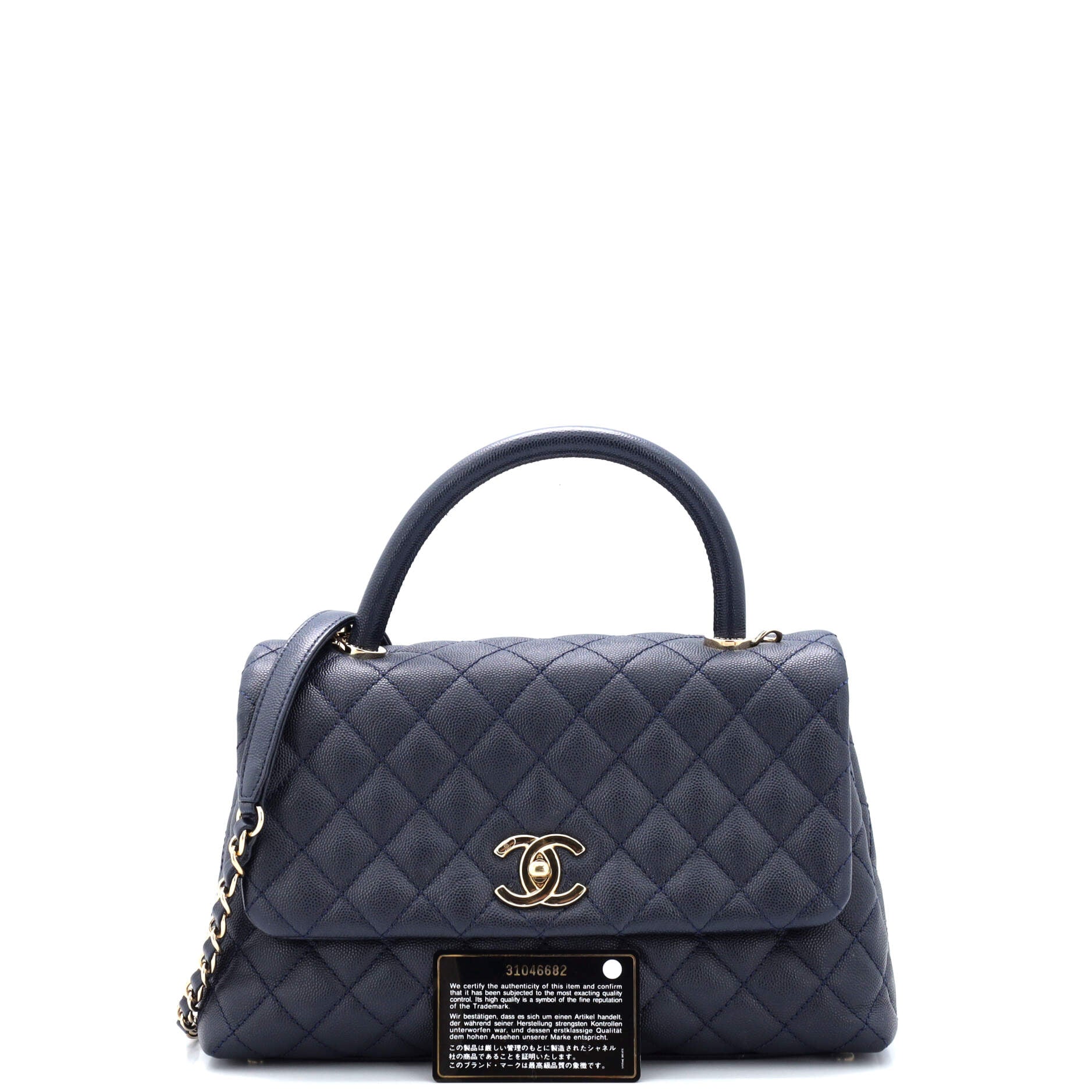 Chanel Navy Blue Quilted Caviar Leather Small Lizard Handle Coco Flap Bag  Chanel