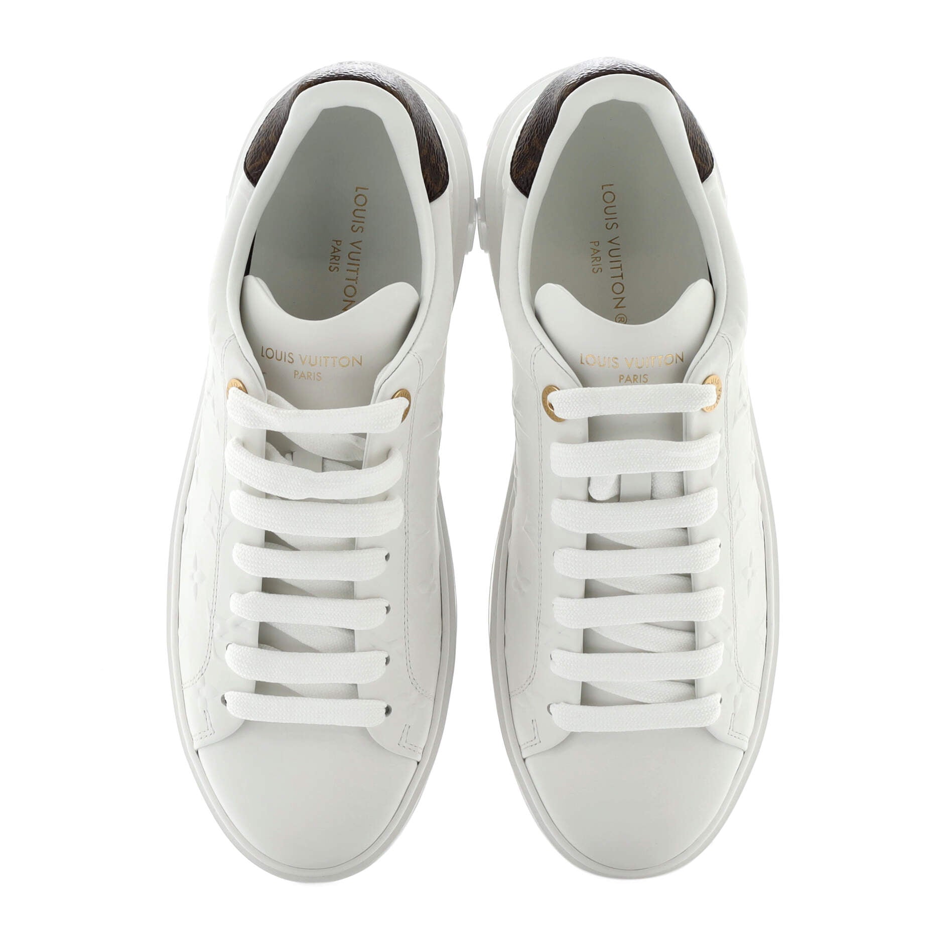 Louis Vuitton, Shoes, Louis Vuitton Womens Time Out Sneakers Monogram  Print Leather White