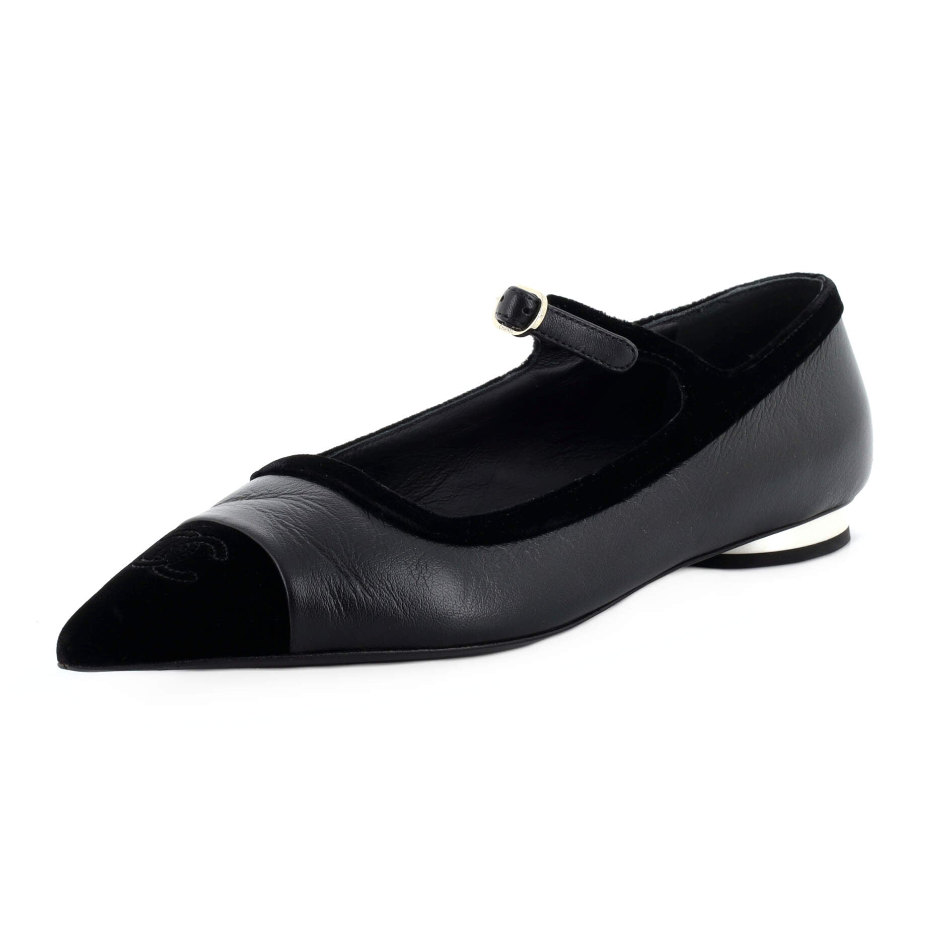 CHANEL Women's CC Cap Toe Bow Ballerina Flats Leather and Patent
