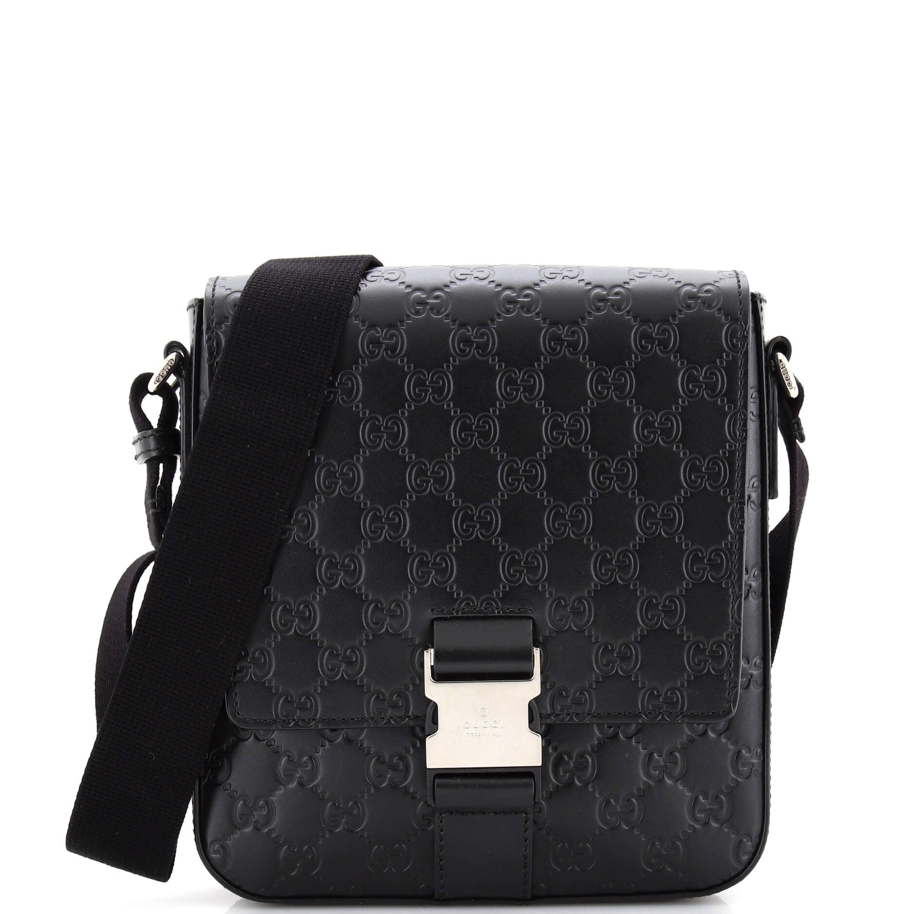 GUCCI GG GUCCISSIMA BLK CANVAS LEATHER TRIM FRONT BUCKLE POCKET