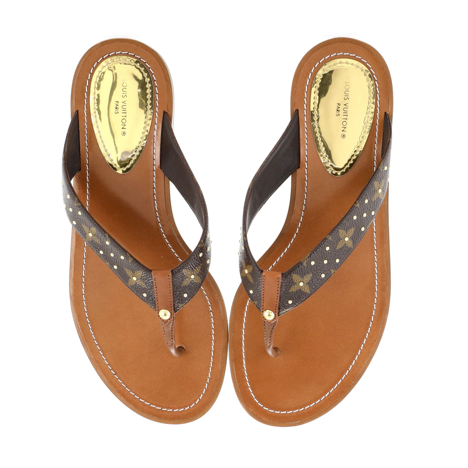 Louis Vuitton Women's Paseo Flat Comfort Sandal Studded Monogram Canvas and  Leather