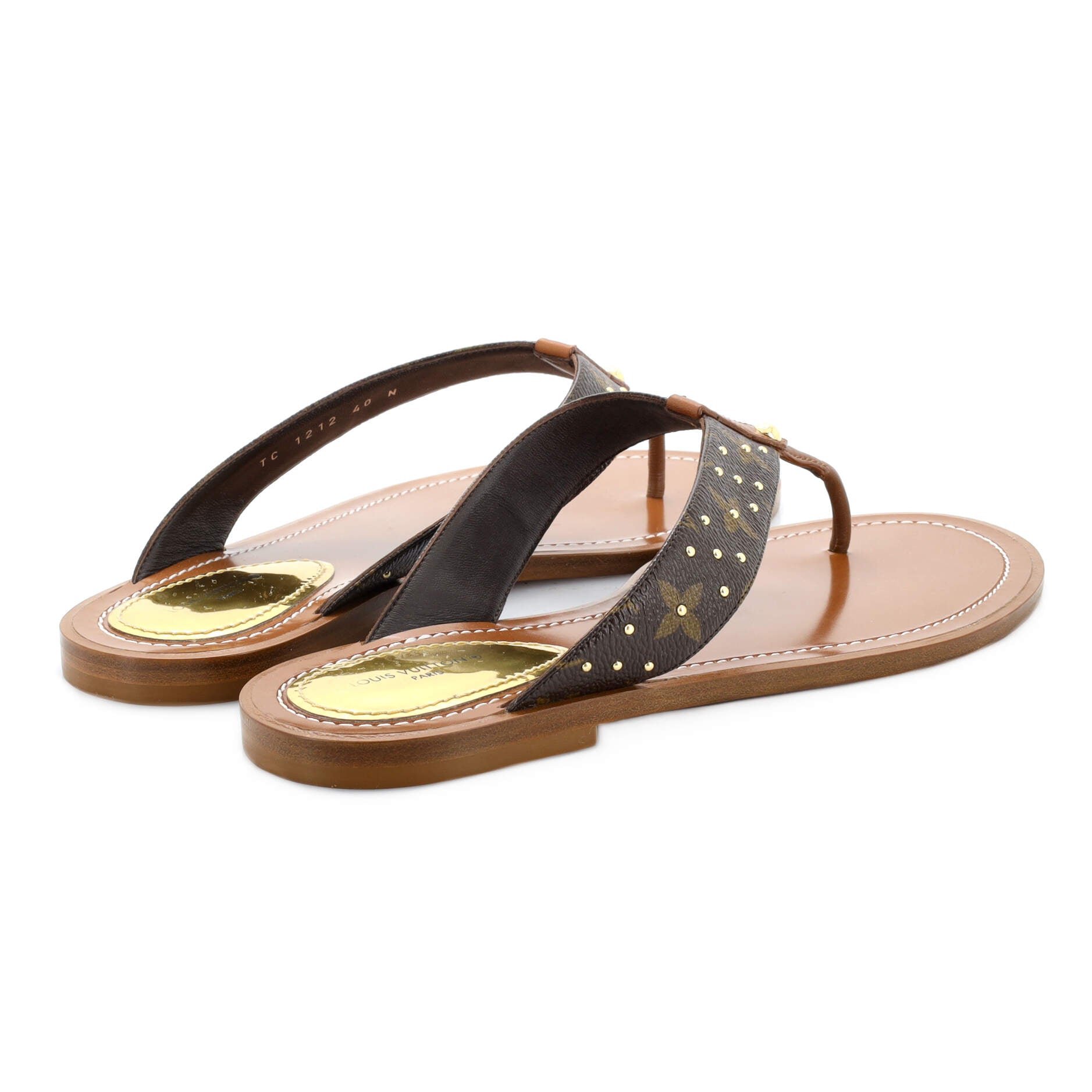 Louis Vuitton, Shoes, Louis Vuitton Womens Paseo Flat Comfort Sandal  Studded Monogram Canvas And Leat