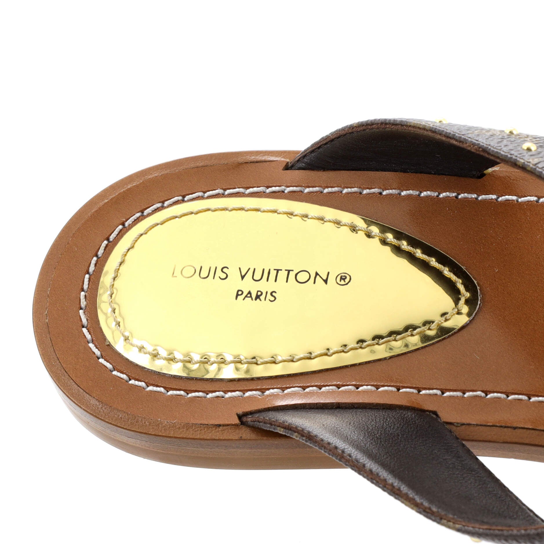 Louis Vuitton Women's Paseo Flat Comfort Sandal Studded Monogram Canvas and  Leather