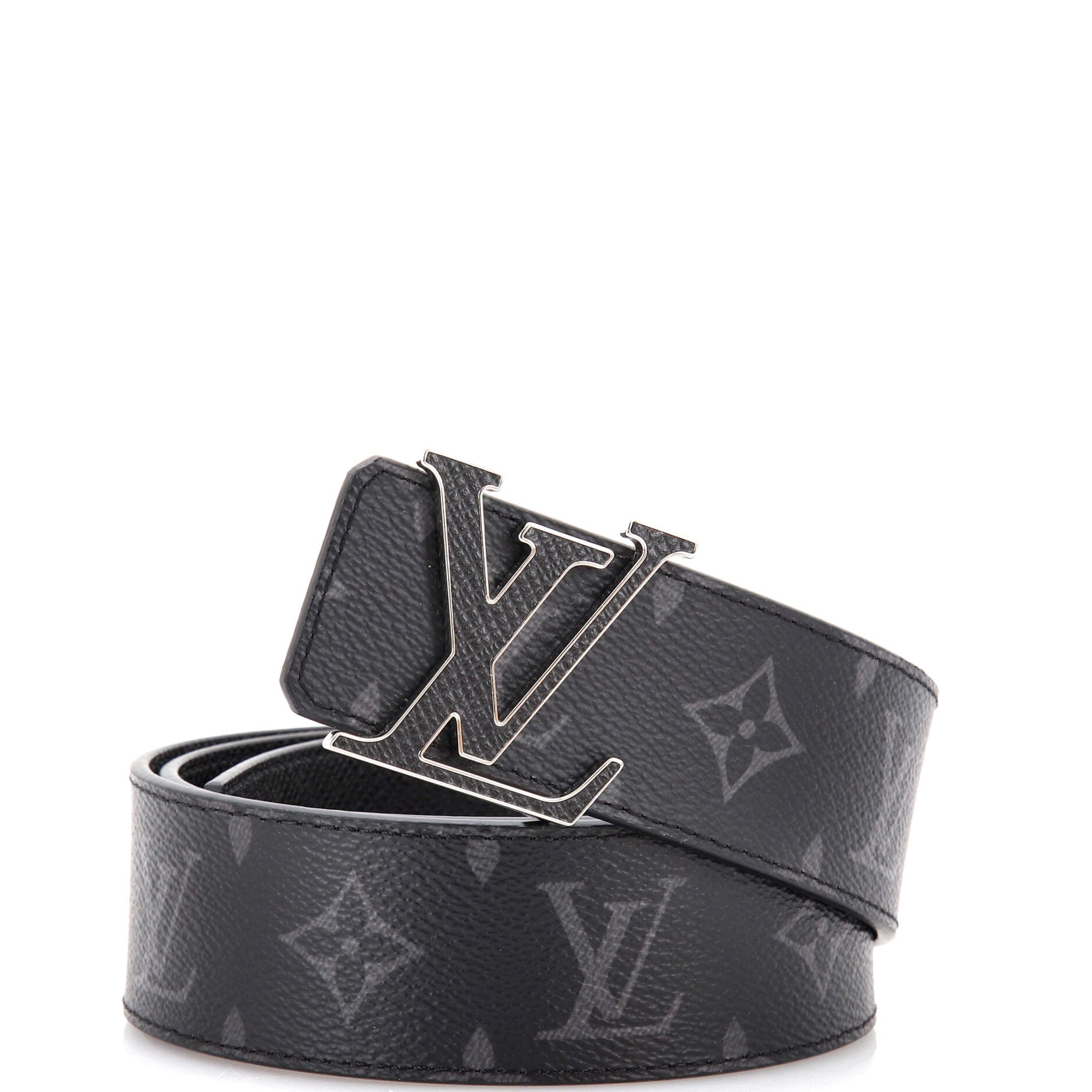 Pre-owned Lv Initiales Reversible Belt Monogram Eclipse Taiga 40mm White