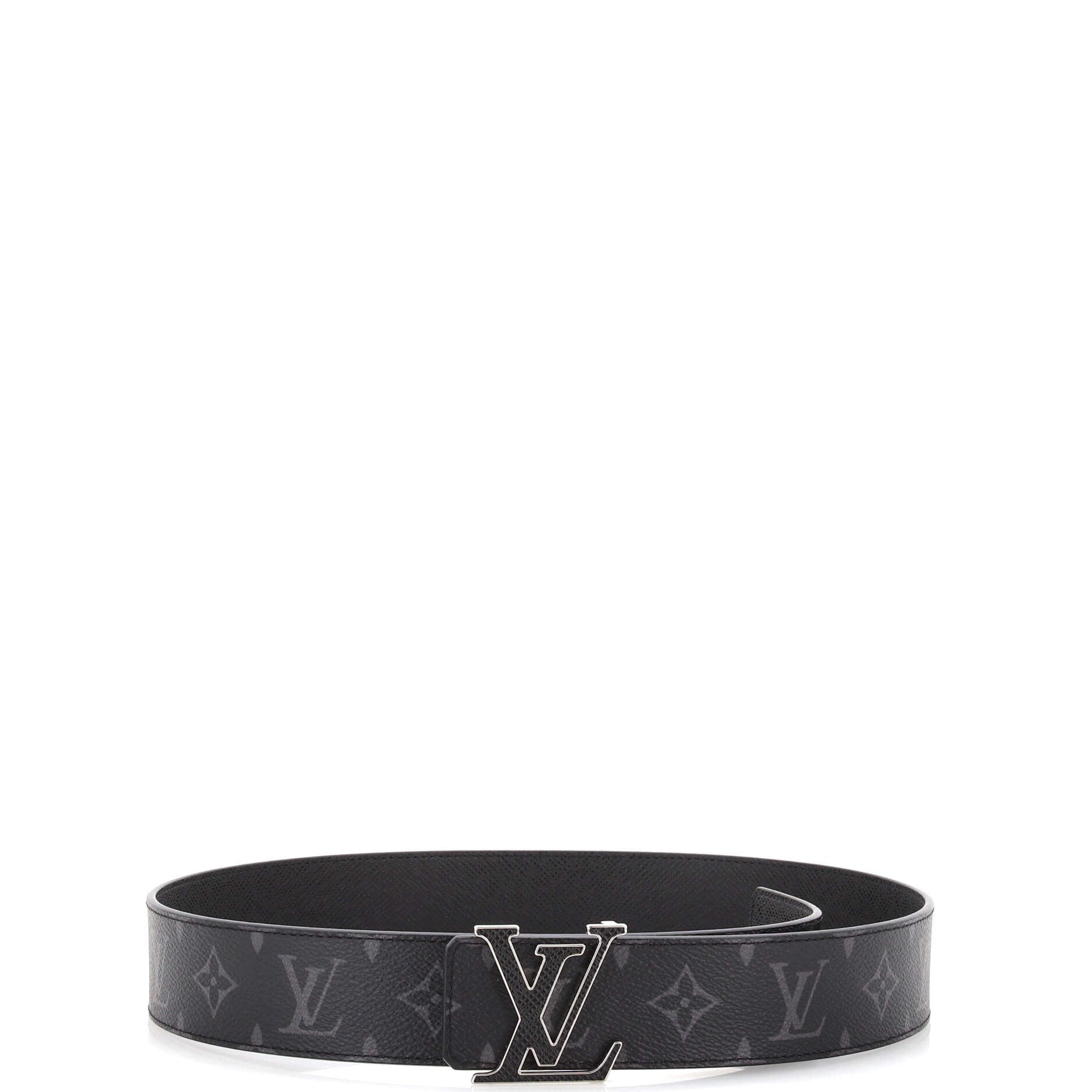Pre-owned Lv Initiales Reversible Belt Monogram Eclipse Taiga 40mm White