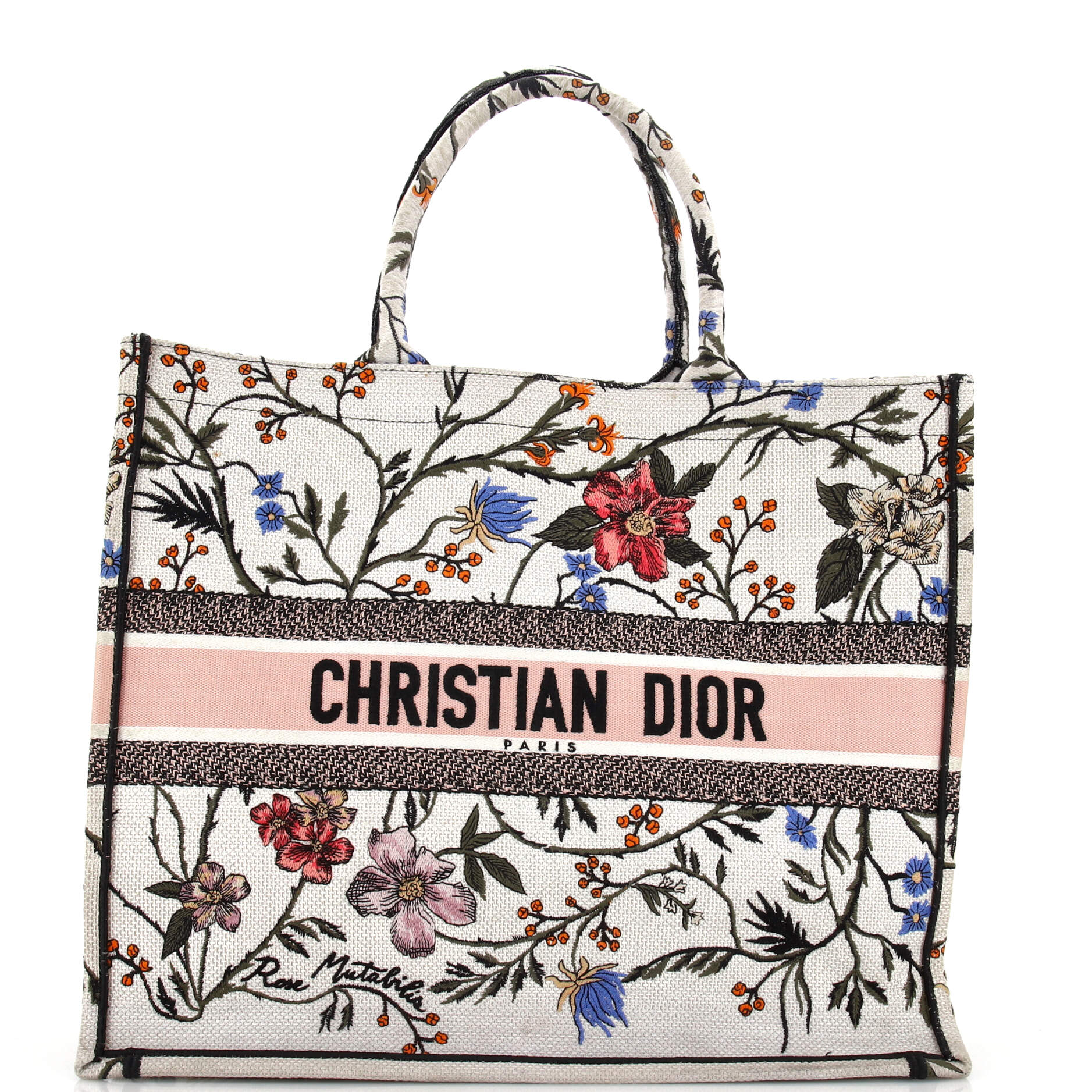 Christian Dior Large Book Oblique Embroidered Canvas Tote Bag Multicolor