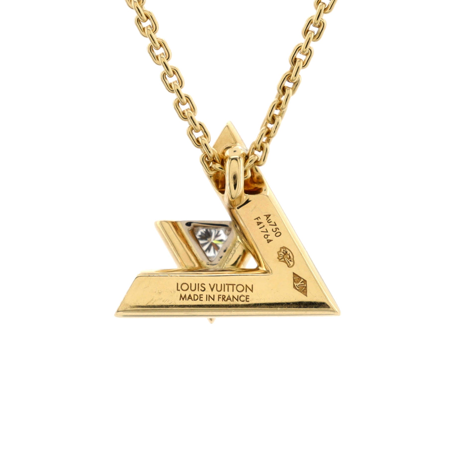 LOUIS VUITTON DIAMOND 18K YELLOW GOLD MINIATURE LV PENDANT