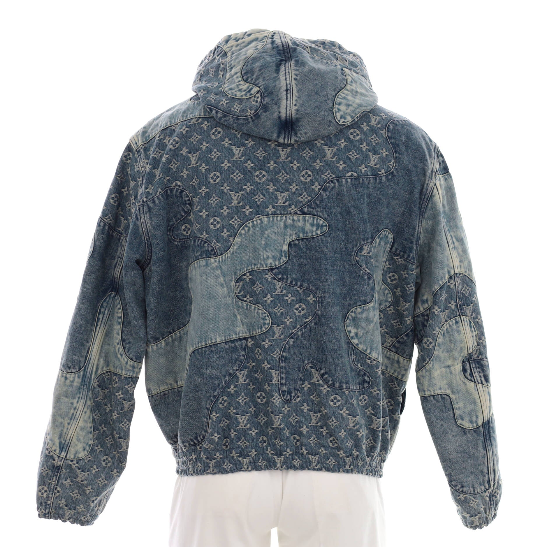 Louis Vuitton Mens 52 Monogram Patchwork Denim Hoodie Zip Jacket