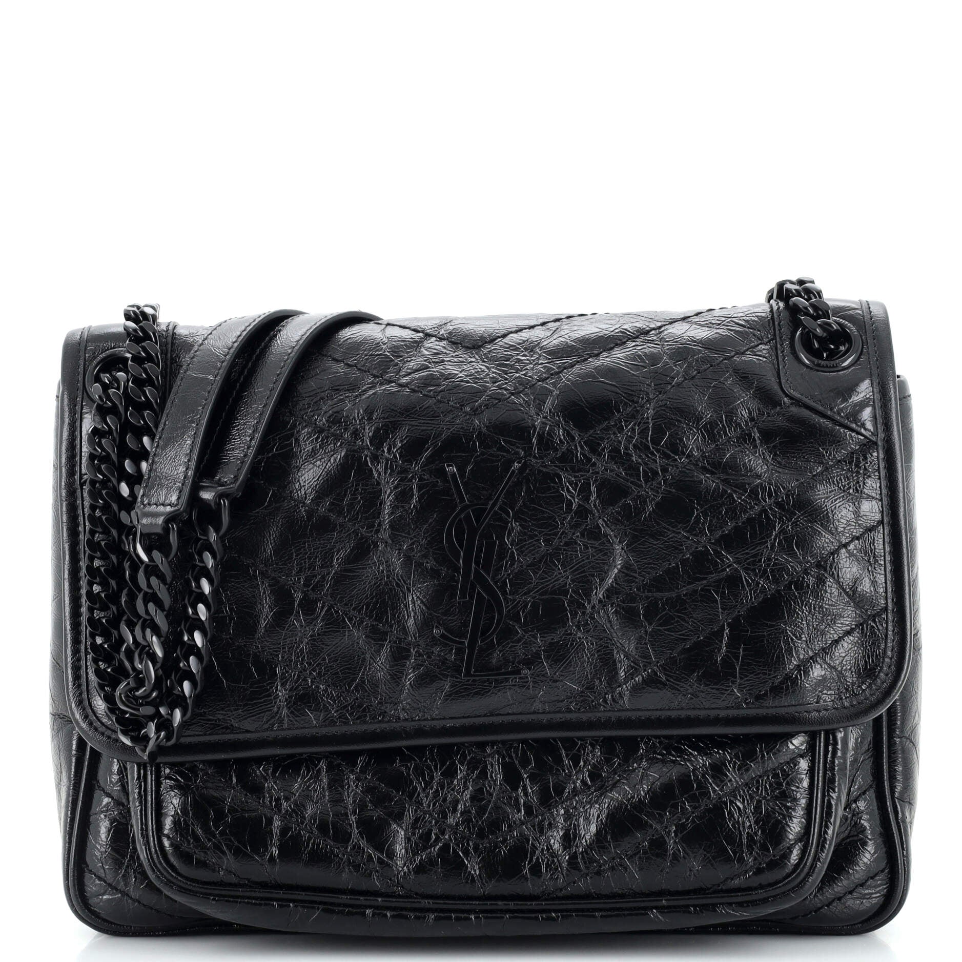 Saint Laurent Niki Chain Flap Bag Matelasse Chevron Leather Medium