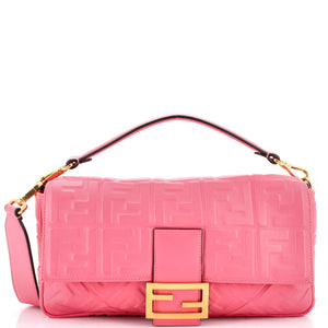 Baguette NM Bag Zucca Embossed Leather Large / pink