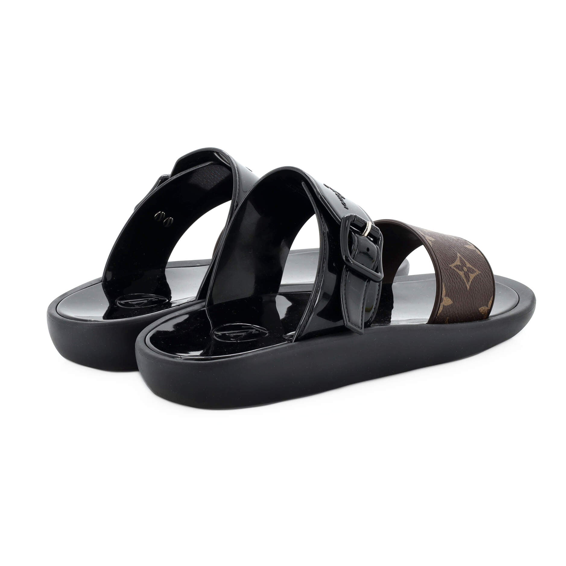LOUIS VUITTON Monogram Sunbath Flat Mule Sandals 38 Black 1294756