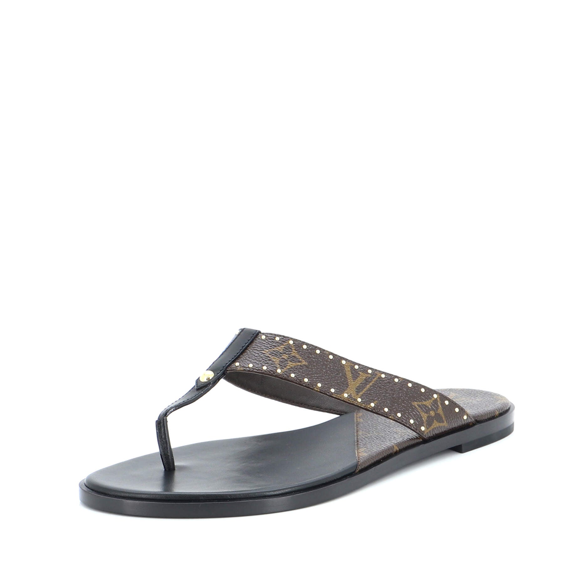 Louis Vuitton Women's Paseo Flat Comfort Sandal Studded Monogram Canvas and  Leather Black 2028332