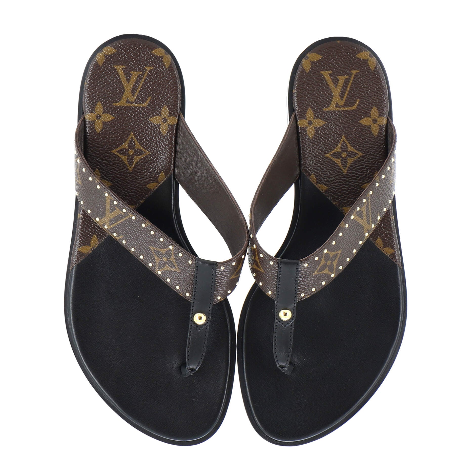 Pre-owned Louis Vuitton Black Monogram Embossed Leather Paseo Flat Sandals  Size 39