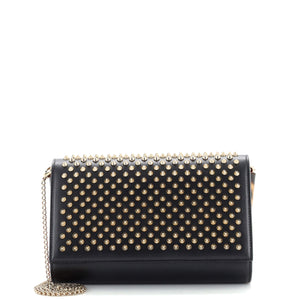 Christian Louboutin Black Leather Large Triloubi Spiked Shoulder