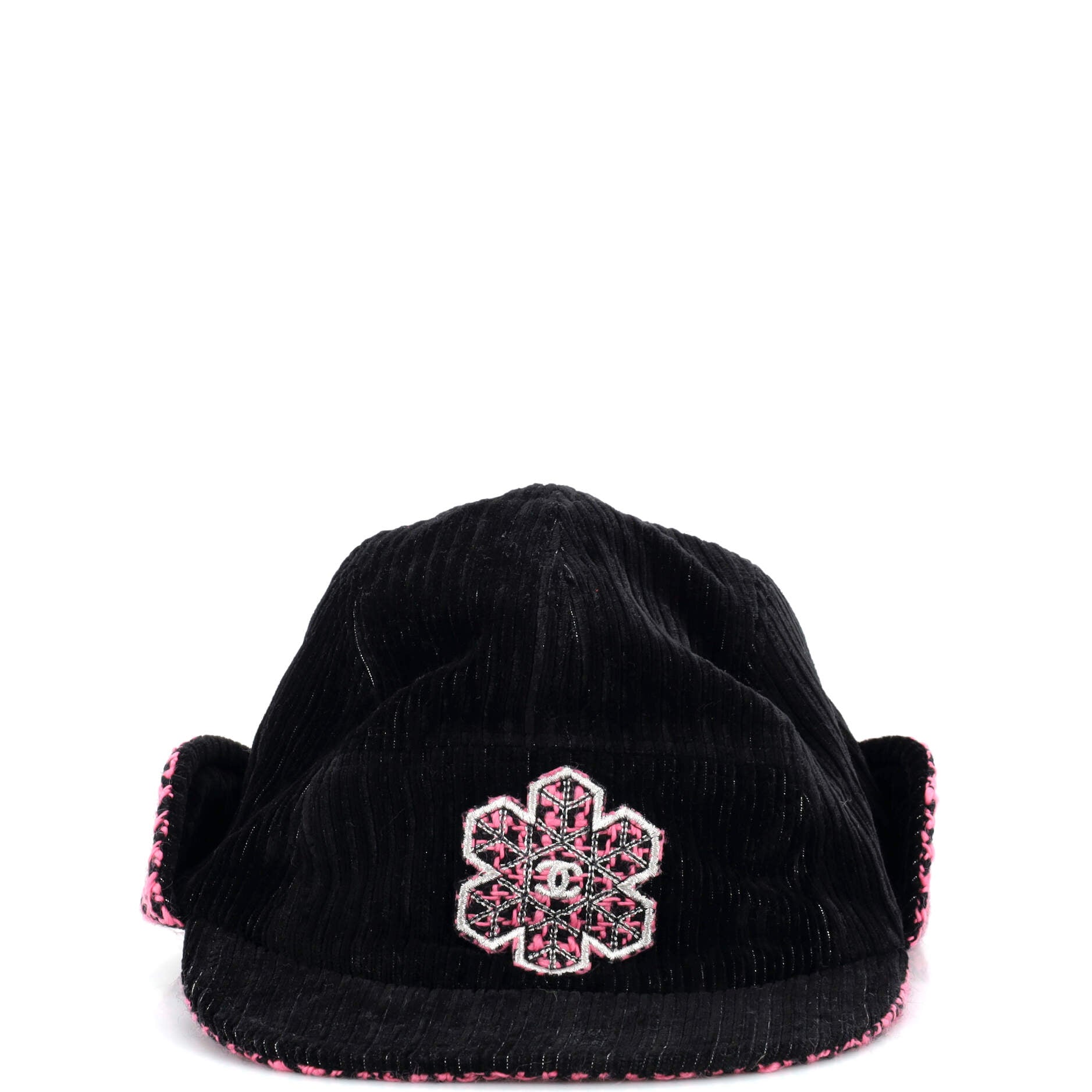 Coco Neige Trapper Cap Embroidered Corduroy with Tweed