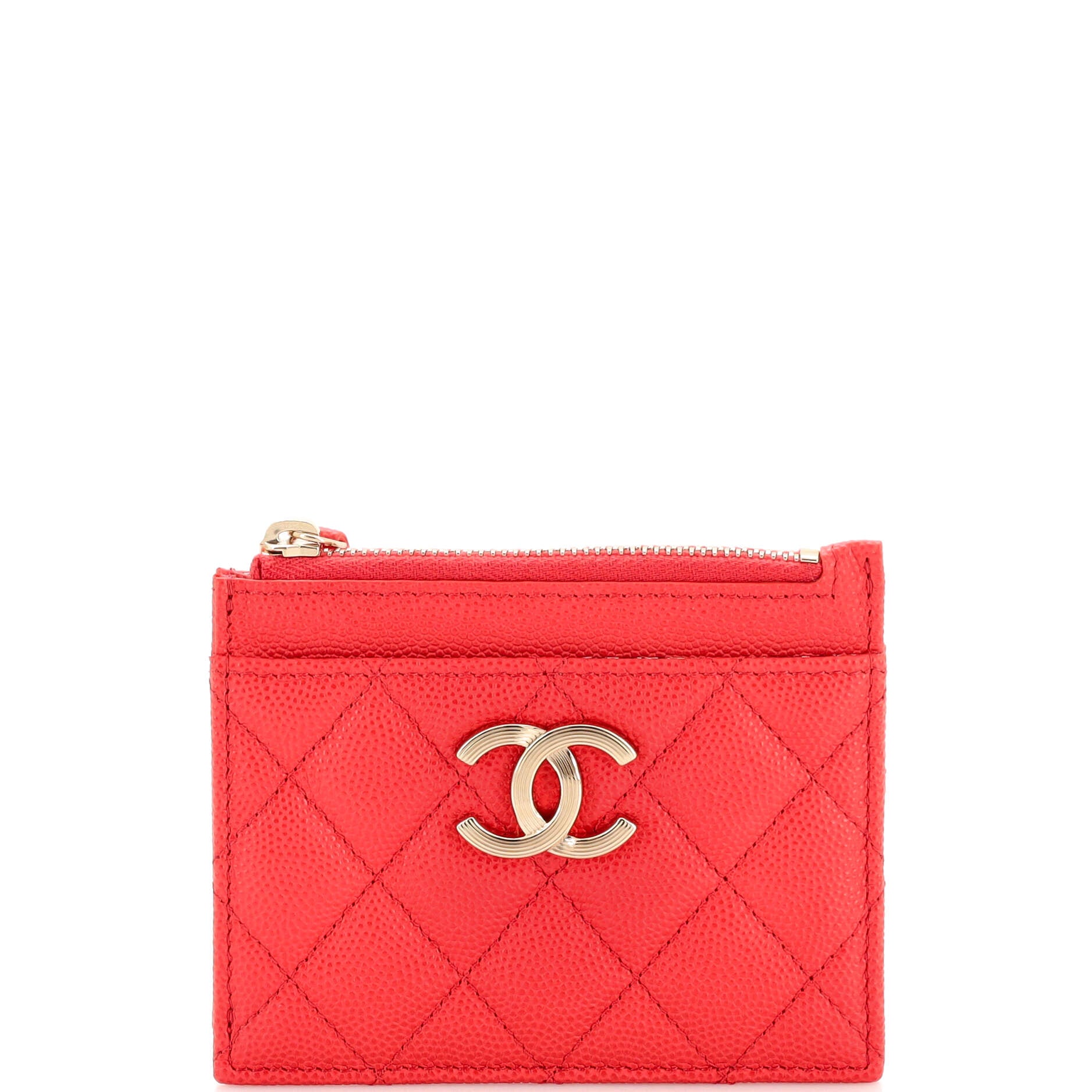 CHANEL Textured CC Flap Card Case Quilted Caviar