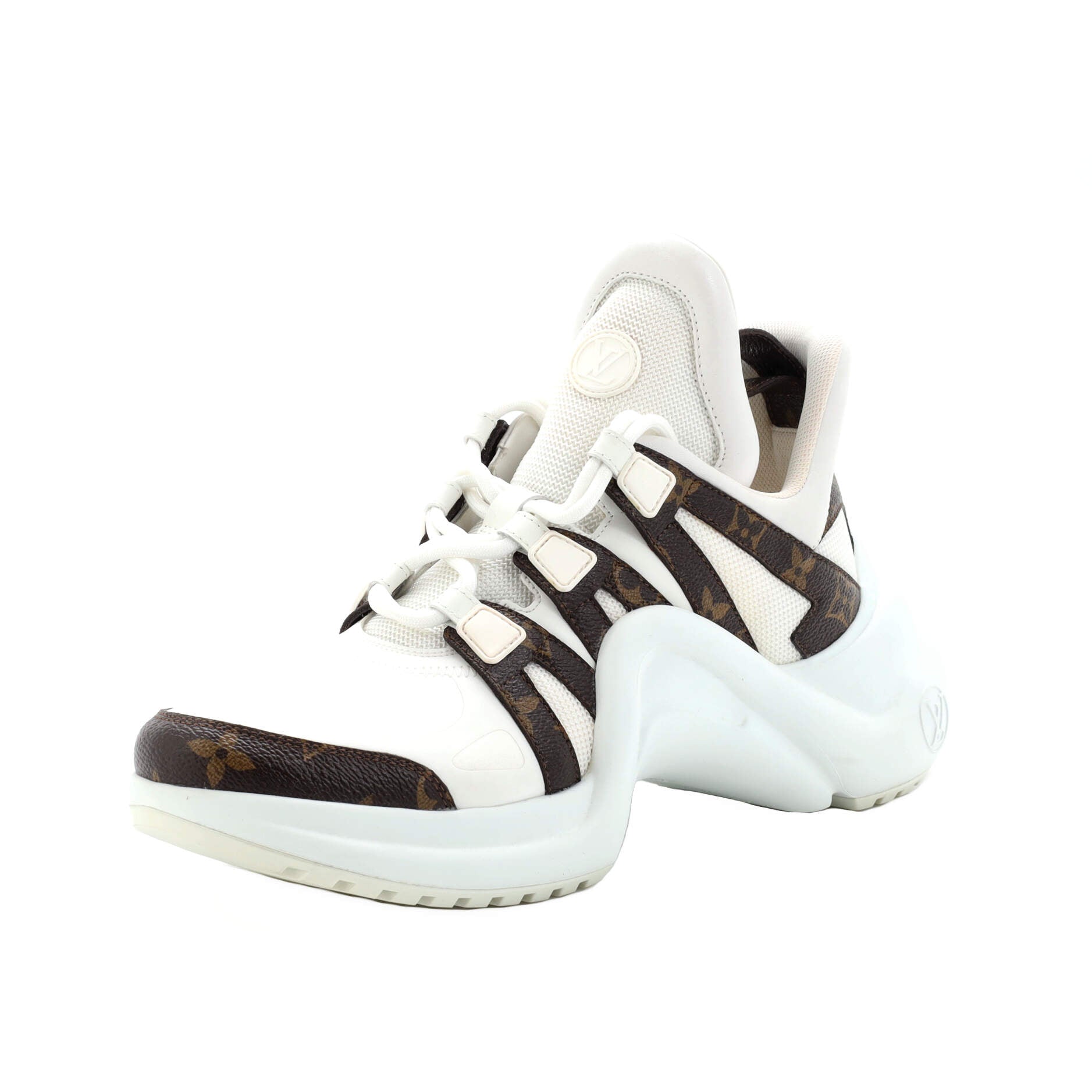 Louis Vuitton White Leather and Monogram Canvas Archlight Sneakers