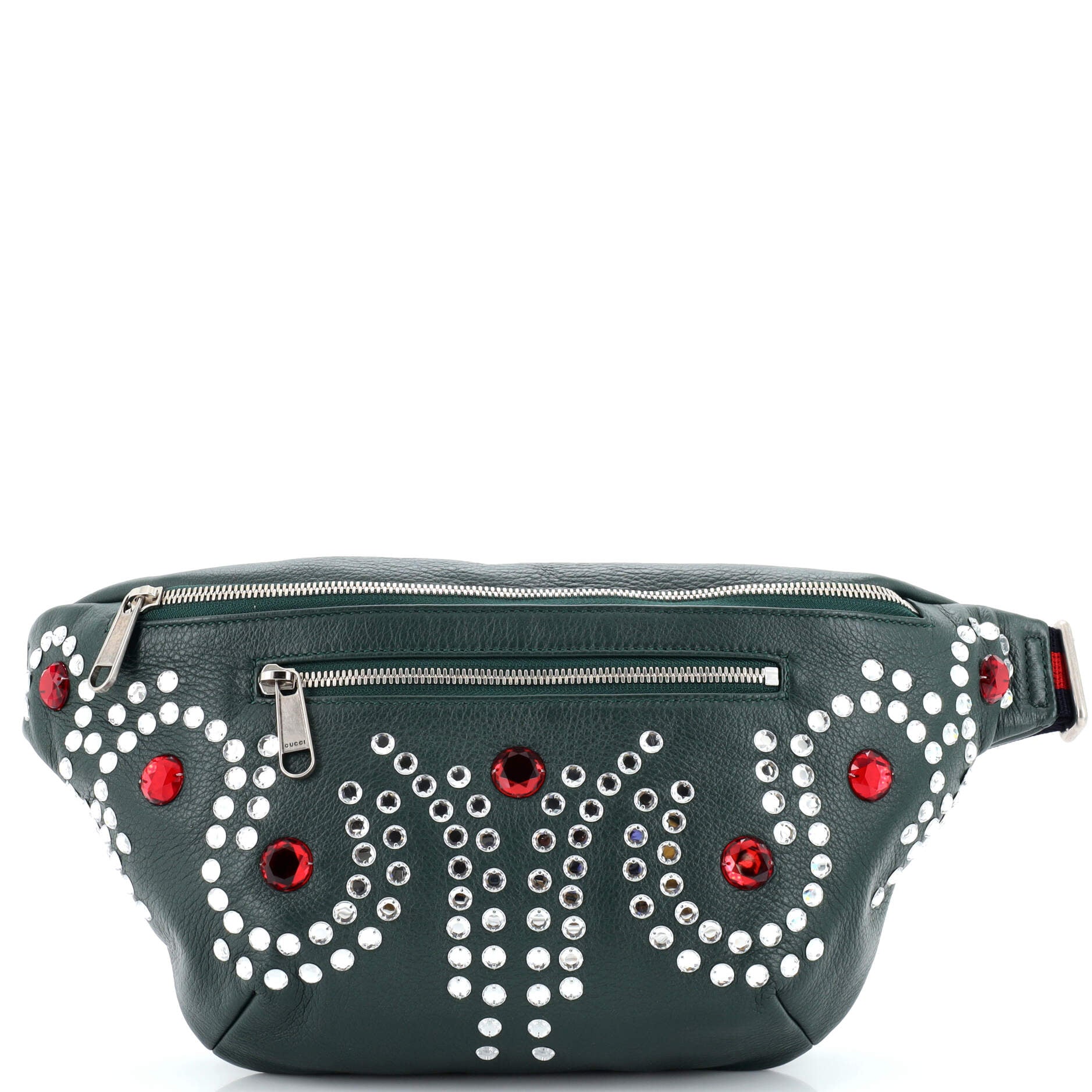 Bijoux Front Zip Waist Bag Crystal Embellished Leather