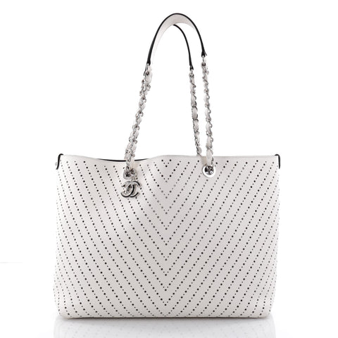 Buy Chanel Shopping Tote Perforated Caviar Large White 2407101 – Rebag