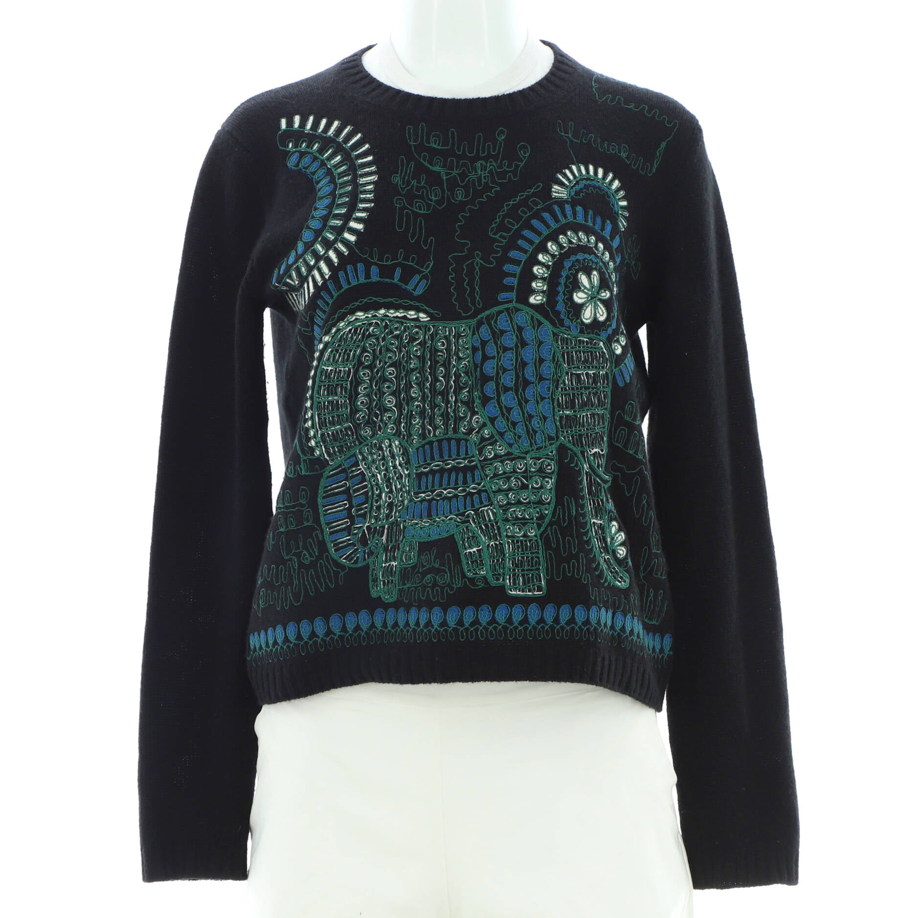 Women's Animal Motif Crewneck Sweater Embroidered Cashmere