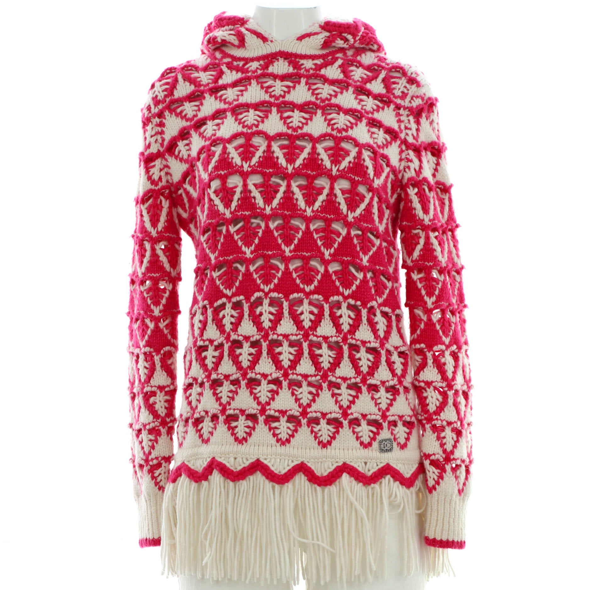 Women's Hooded Fringe Sweater Dress Cashmere Blend