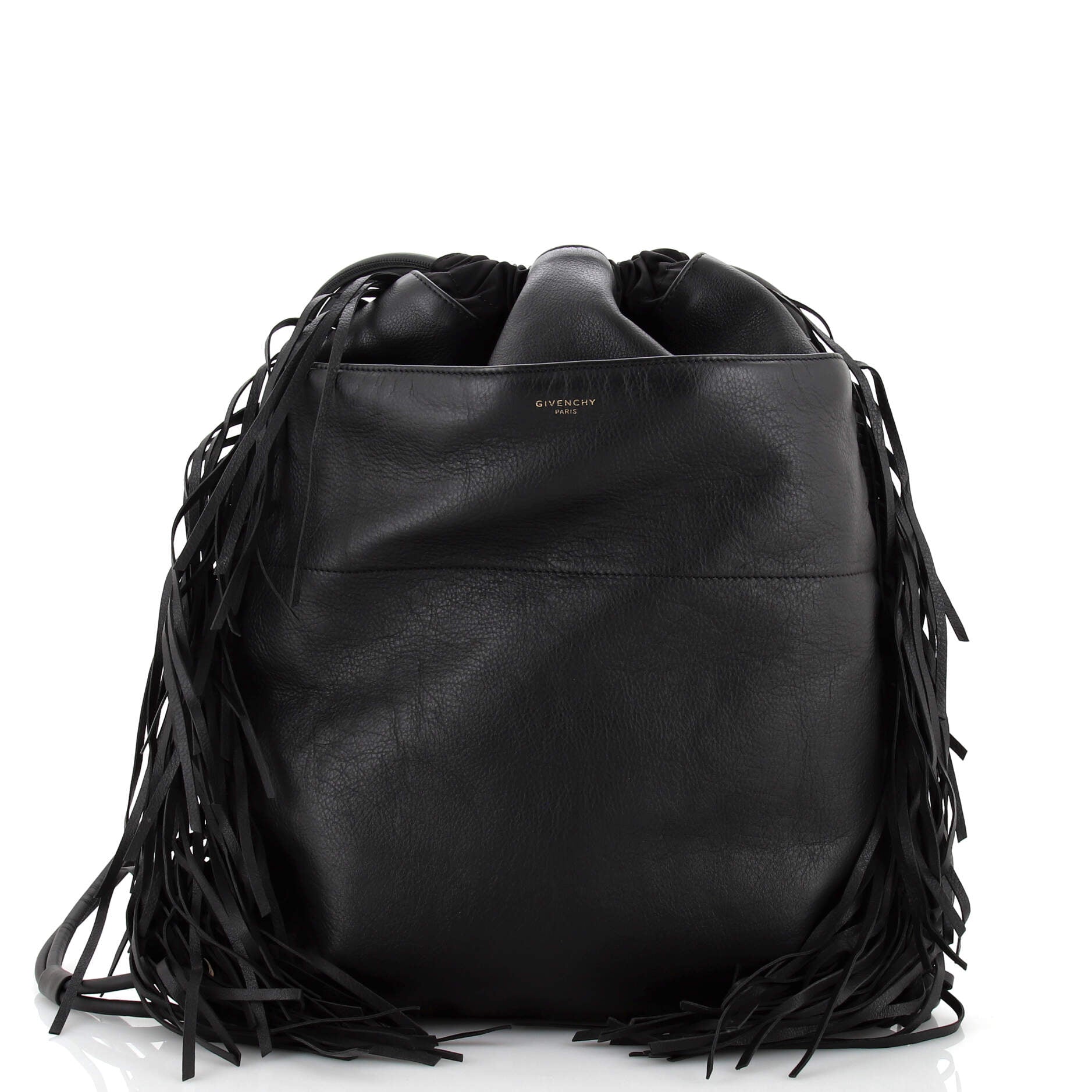 Drawstring Fringe Backpack Leather Large