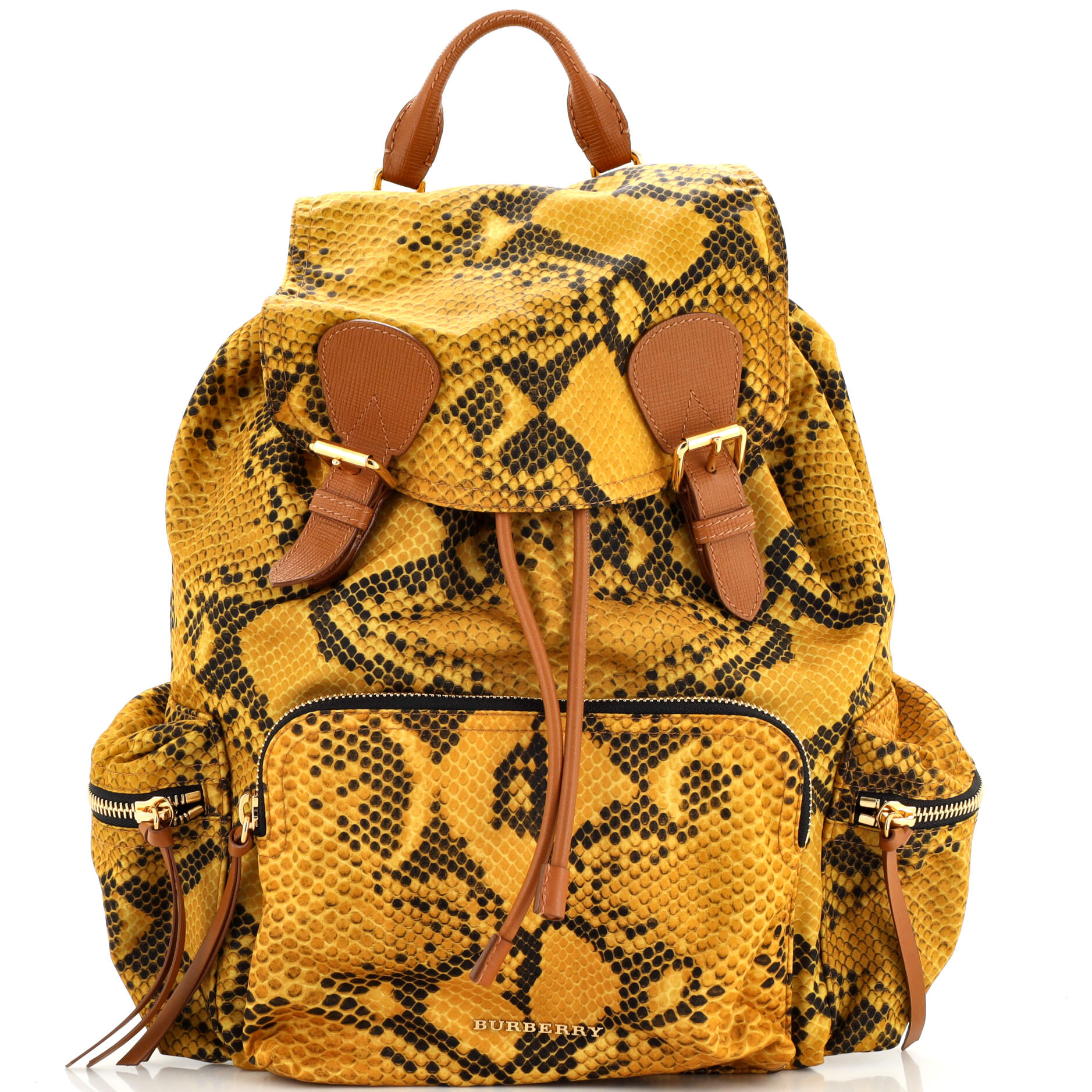 Rucksack Backpack Snake Print Nylon with Leather Large