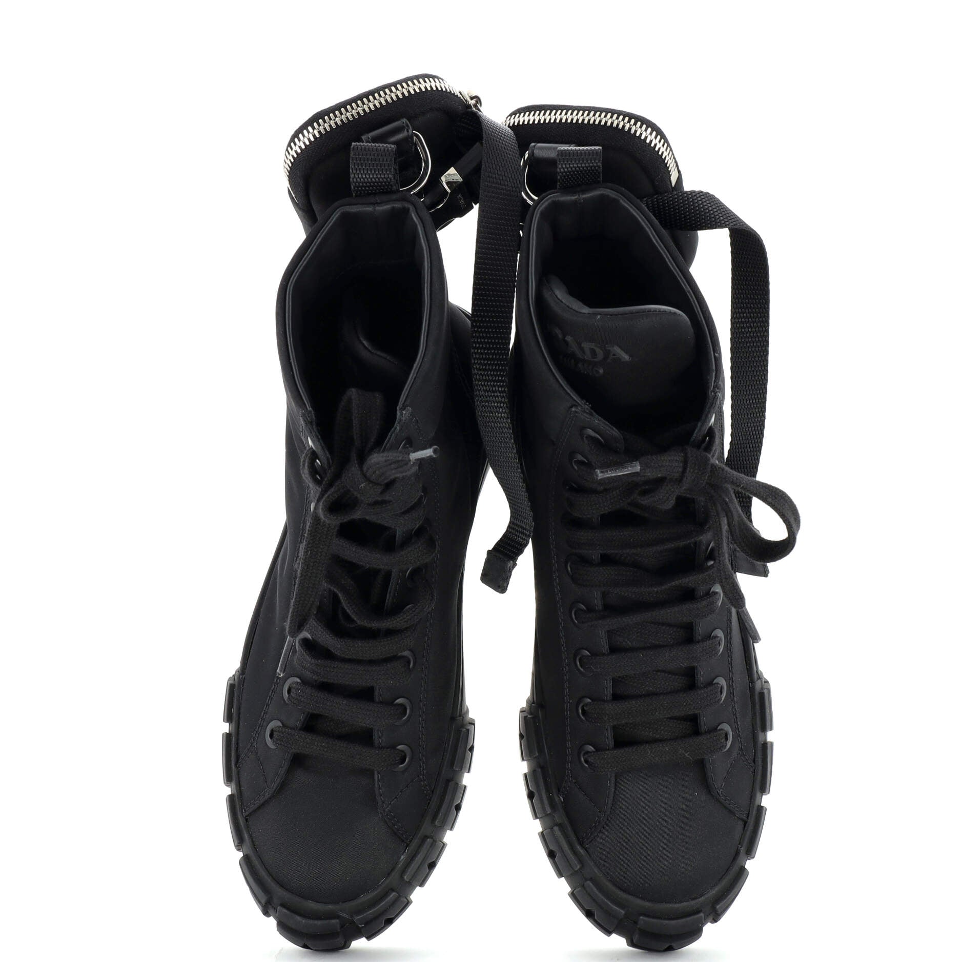 White Wheel zipped-pouch high-top Re-Nylon trainers, Prada