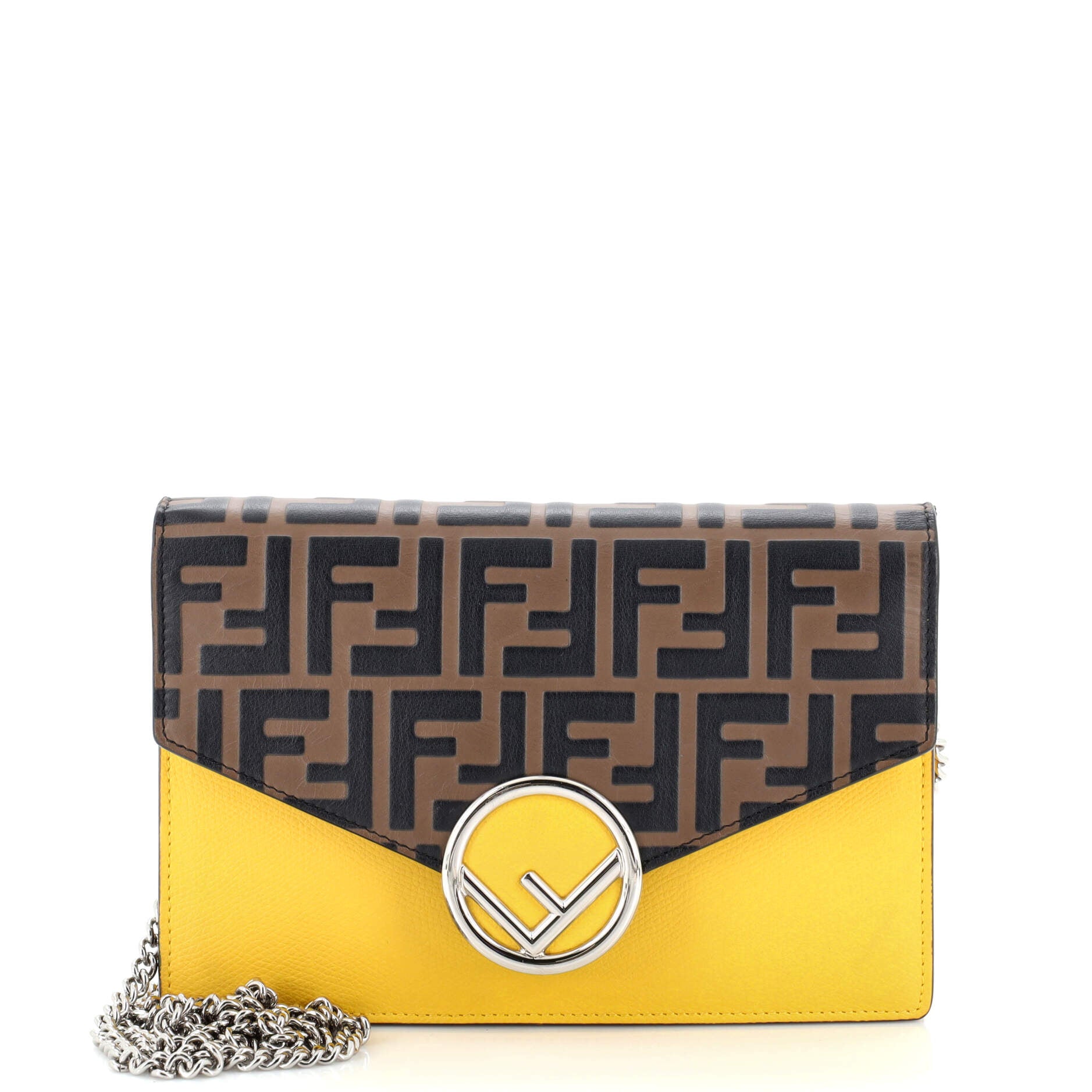 F is Fendi Envelope Wallet on Chain Zucca Embossed Leather