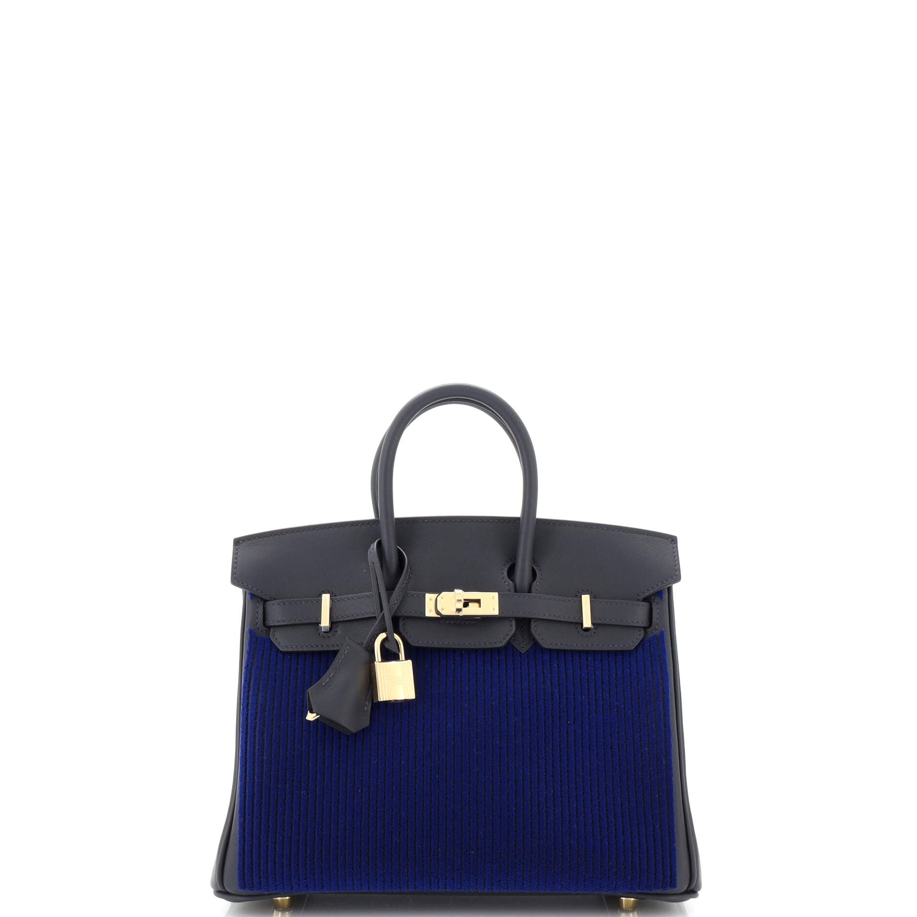 Cote a Cote Birkin Handbag Blue Tuffetage and Swift with Permabrass Hardware 25