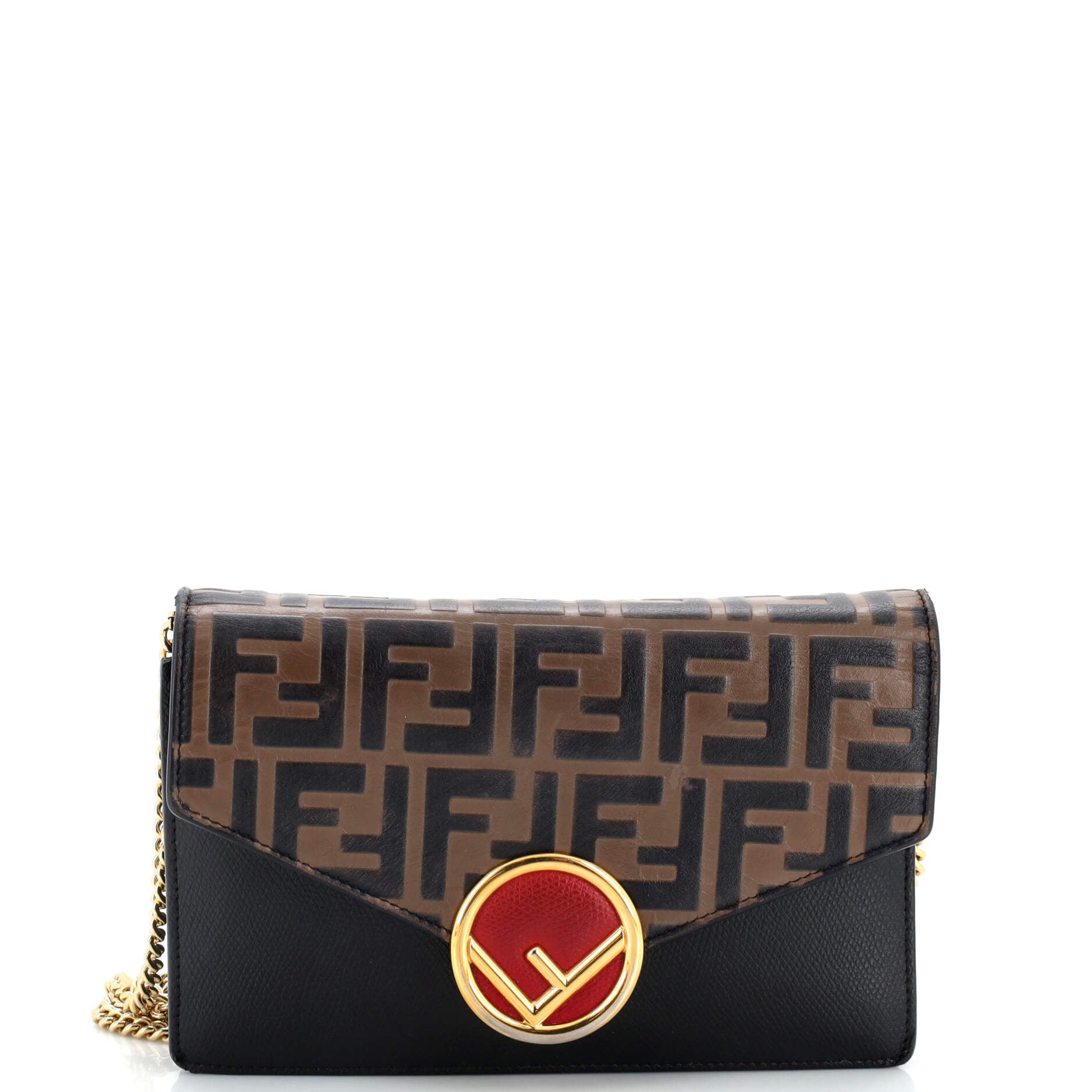F is Fendi Envelope Wallet on Chain Zucca Embossed Leather