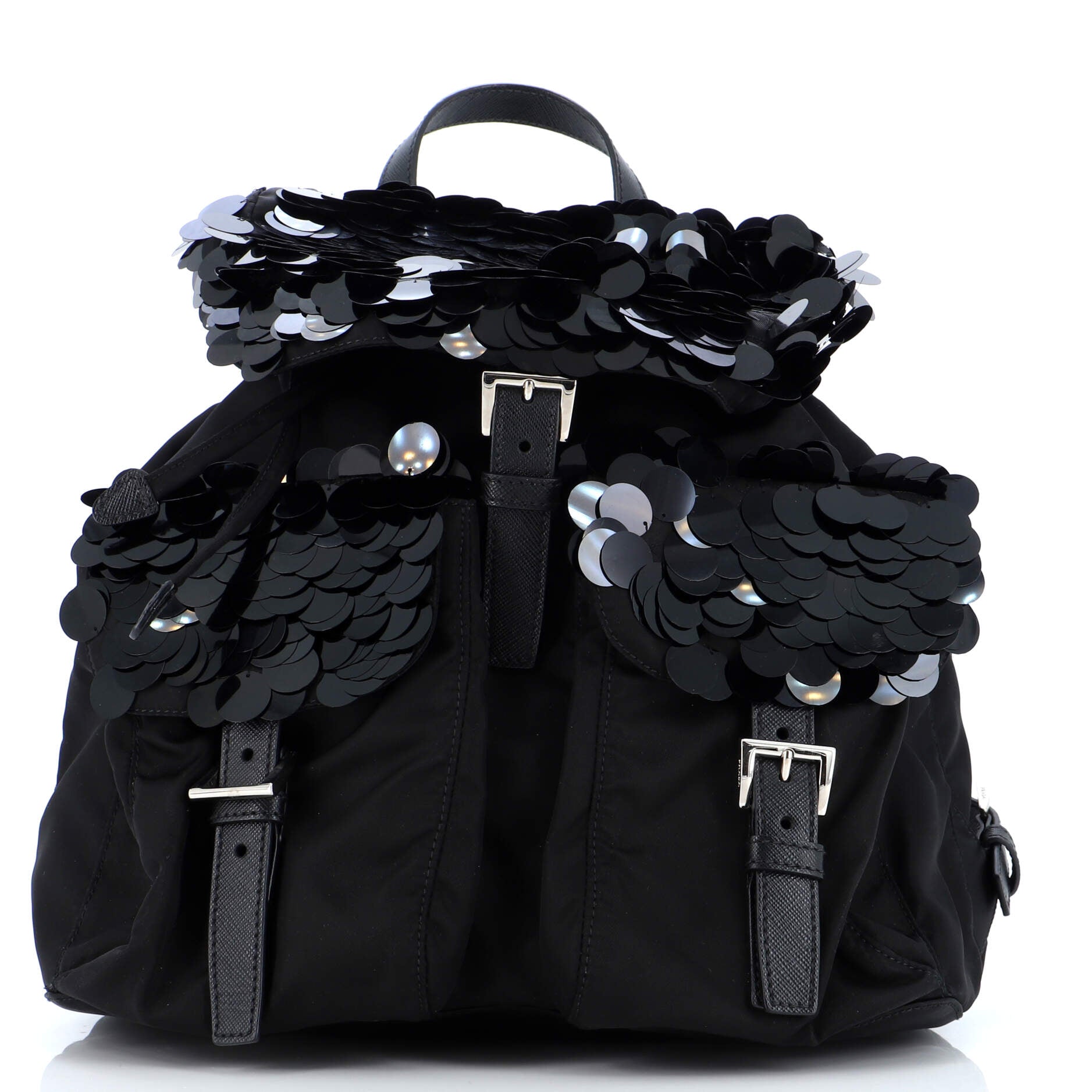 Double Pocket Drawstring Backpack Tessuto with Paillettes