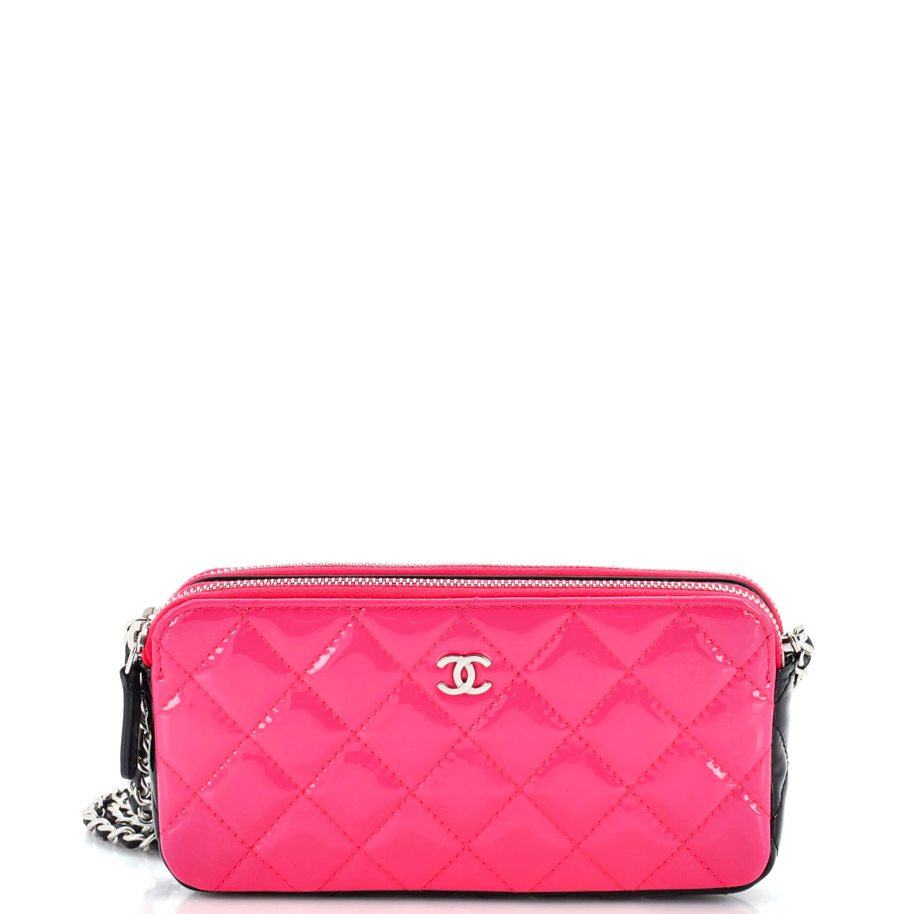 Double Zip Clutch with Chain Quilted Patent