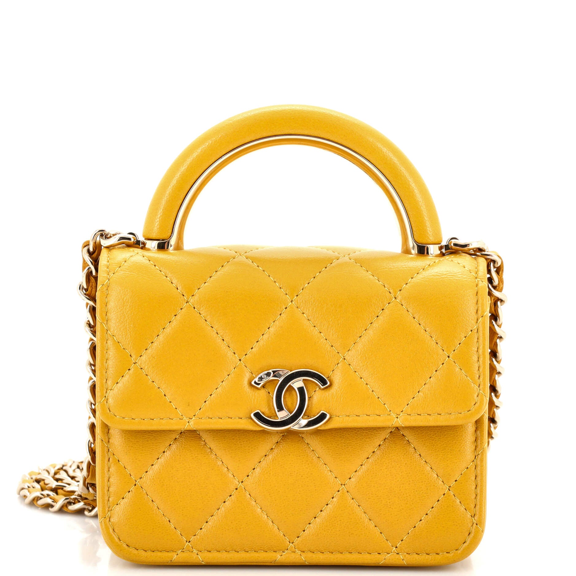 Charming Handle Flap Clutch with Chain Quilted Lambskin Mini