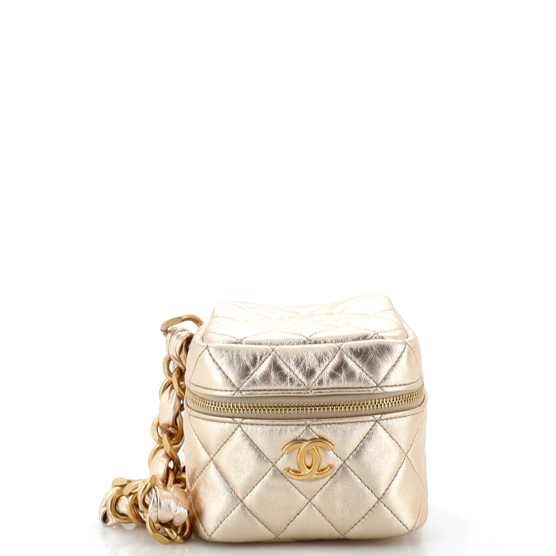 CC Cube Zip Clutch with Chain Handle Quilted Lambskin