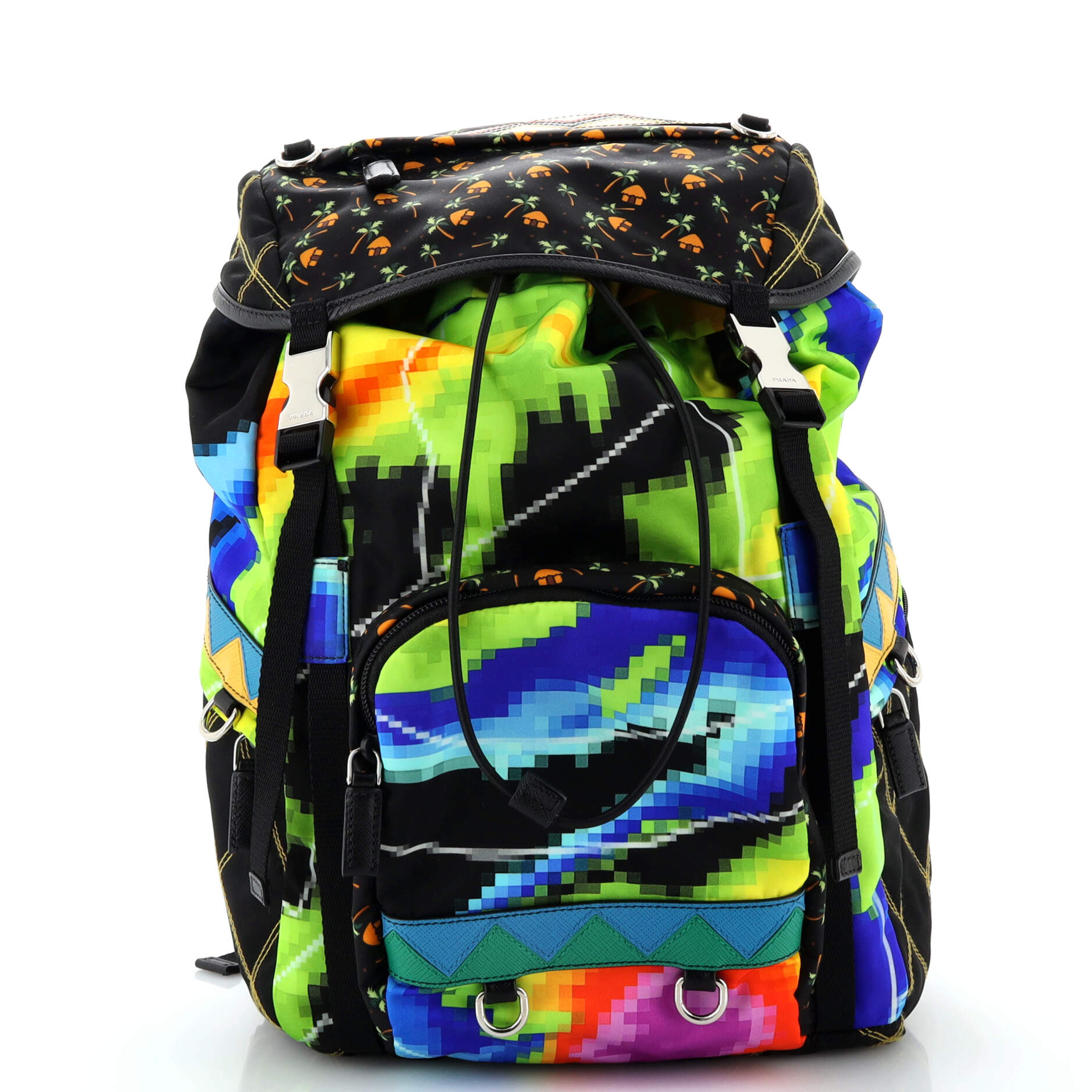 Double Buckle Backpack Printed Tessuto Small