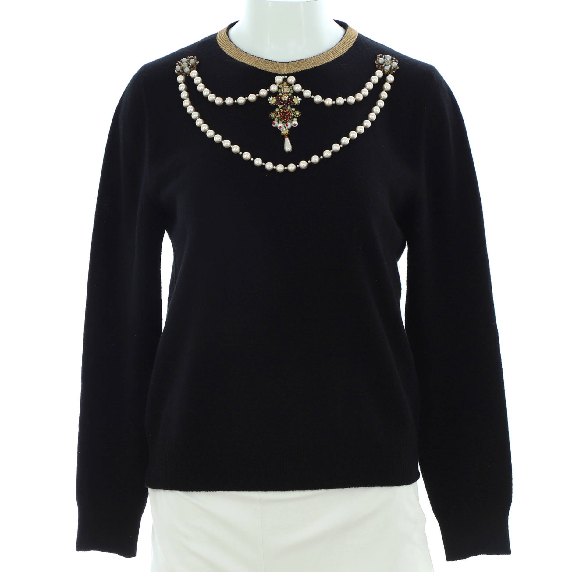 Women's Necklace Crewneck Sweater Embellished Wool