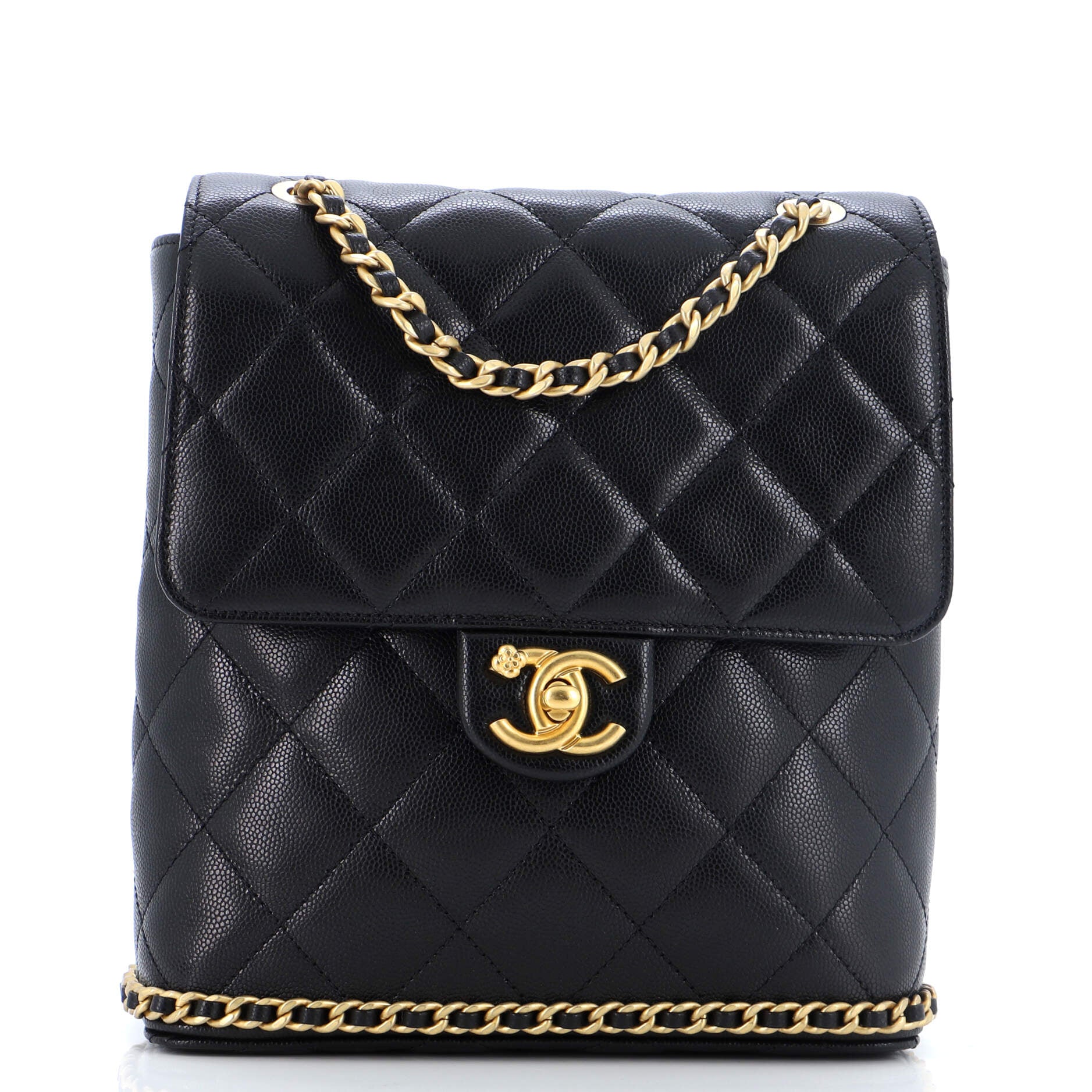 CC Chain Flap Backpack Quilted Caviar