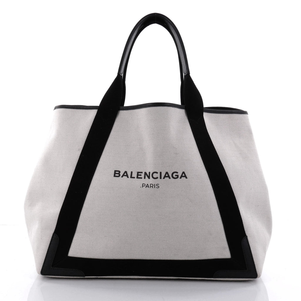 Buy Balenciaga Navy Cabas Canvas with Leather Medium White 2580802 – Rebag