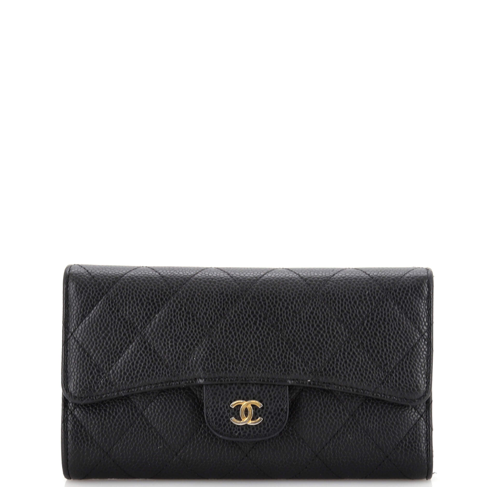 Trifold Classic Flap Wallet Quilted Caviar Long