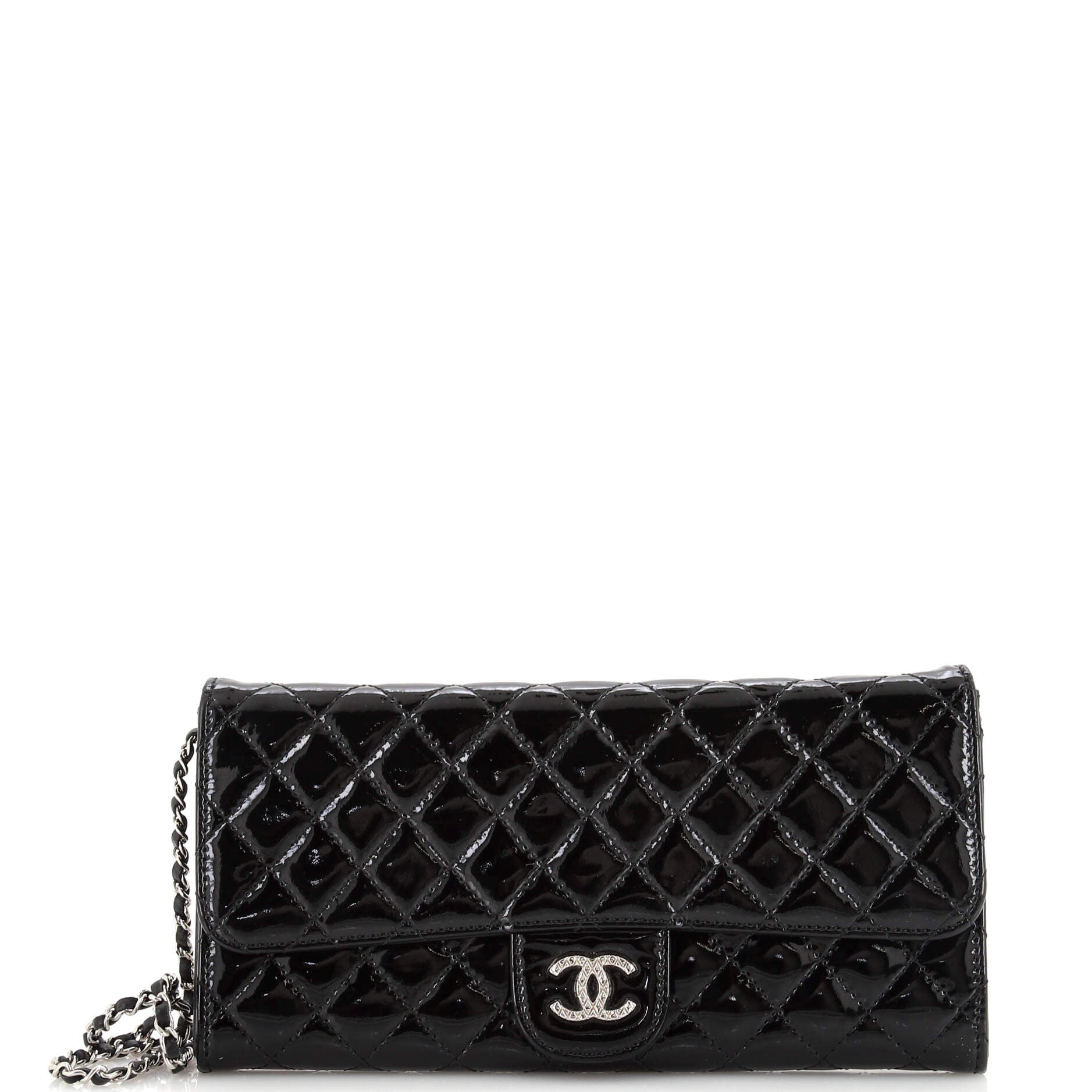 Brilliant Wallet on Chain Clutch Quilted Patent East West